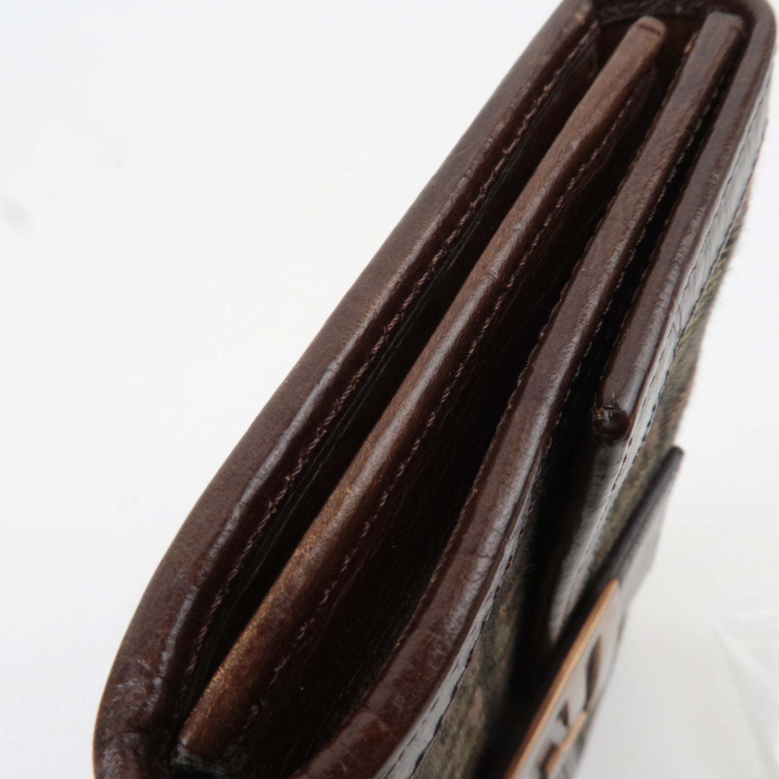 FENDI Zucchino Canvas Leather Long Wallet Khaki Brown 8M0021