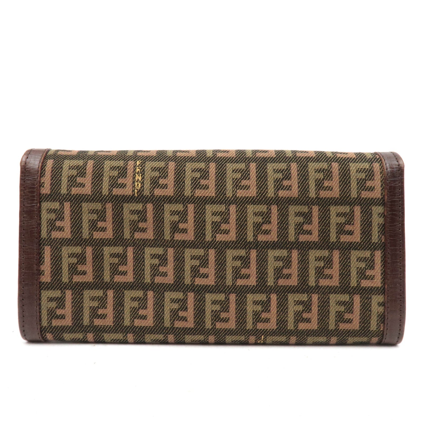 FENDI Zucchino Canvas Leather Long Wallet Khaki Brown 8M0021