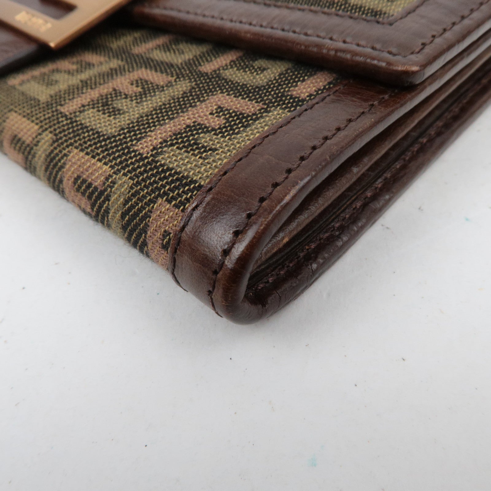 FENDI Zucchino Canvas Leather Long Wallet Khaki Brown 8M0021