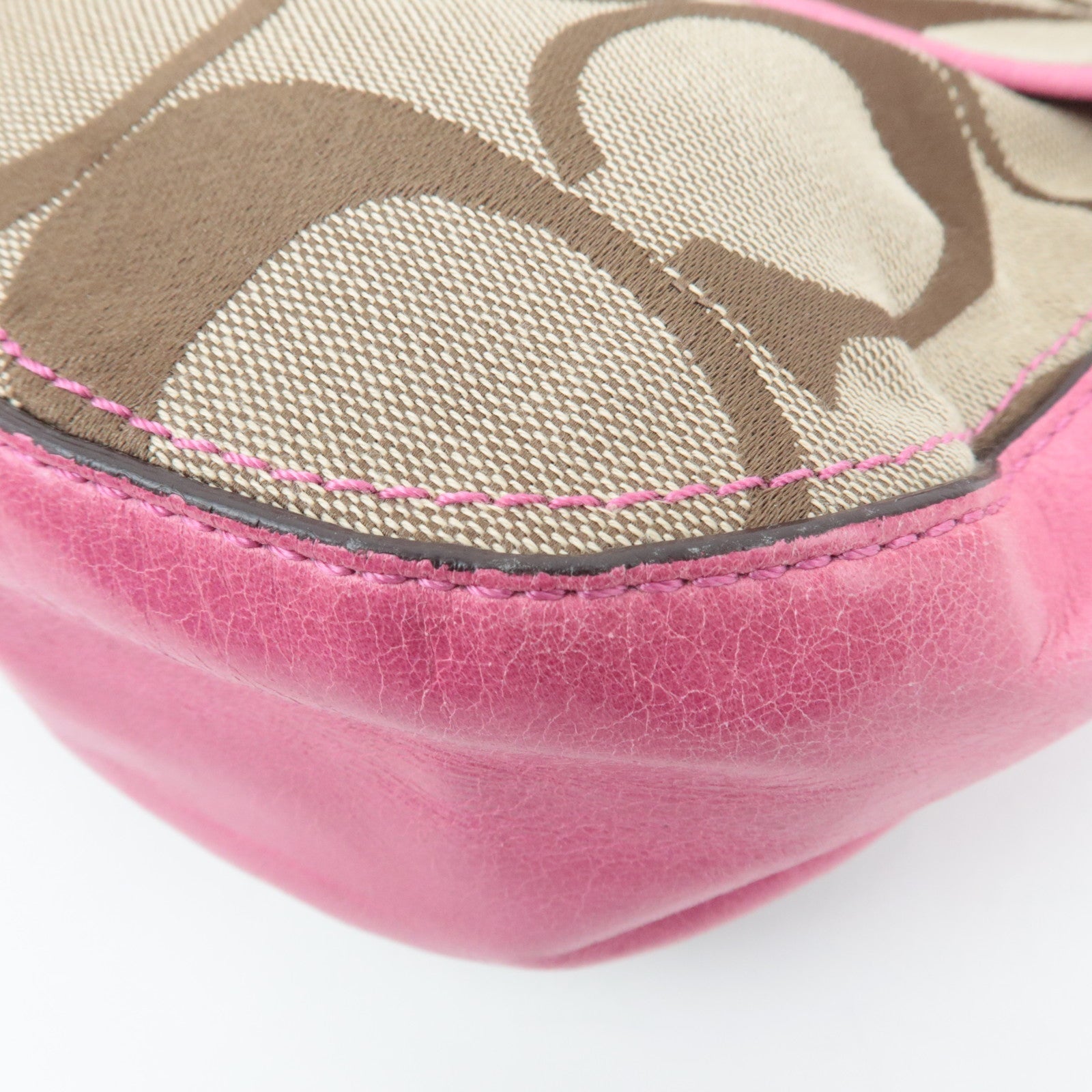 COACH Signature 2Way Canvas Leather Handbag Beige Pink 19034