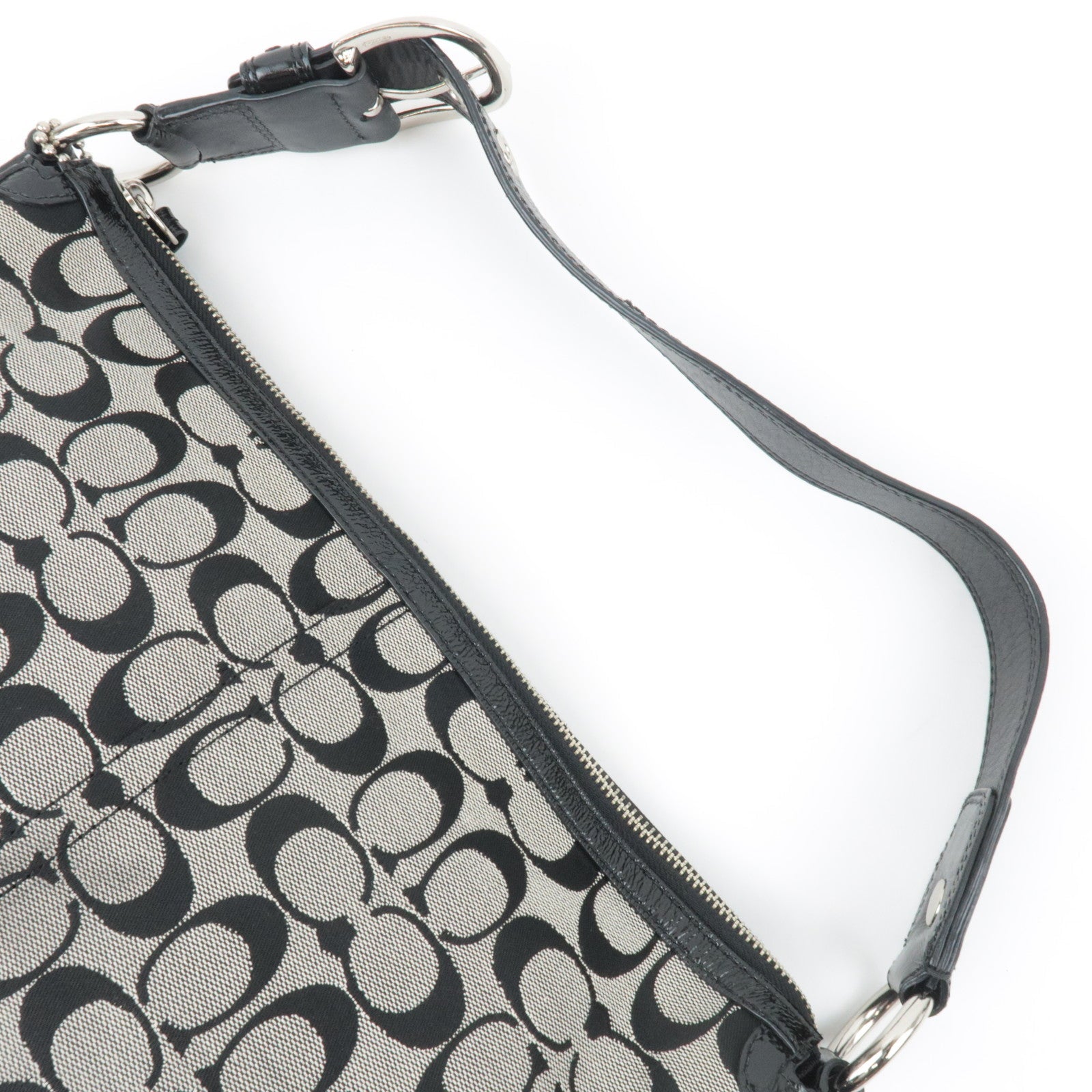 COACH Signature Canvas Leather Shoulder Bag Black White F13115