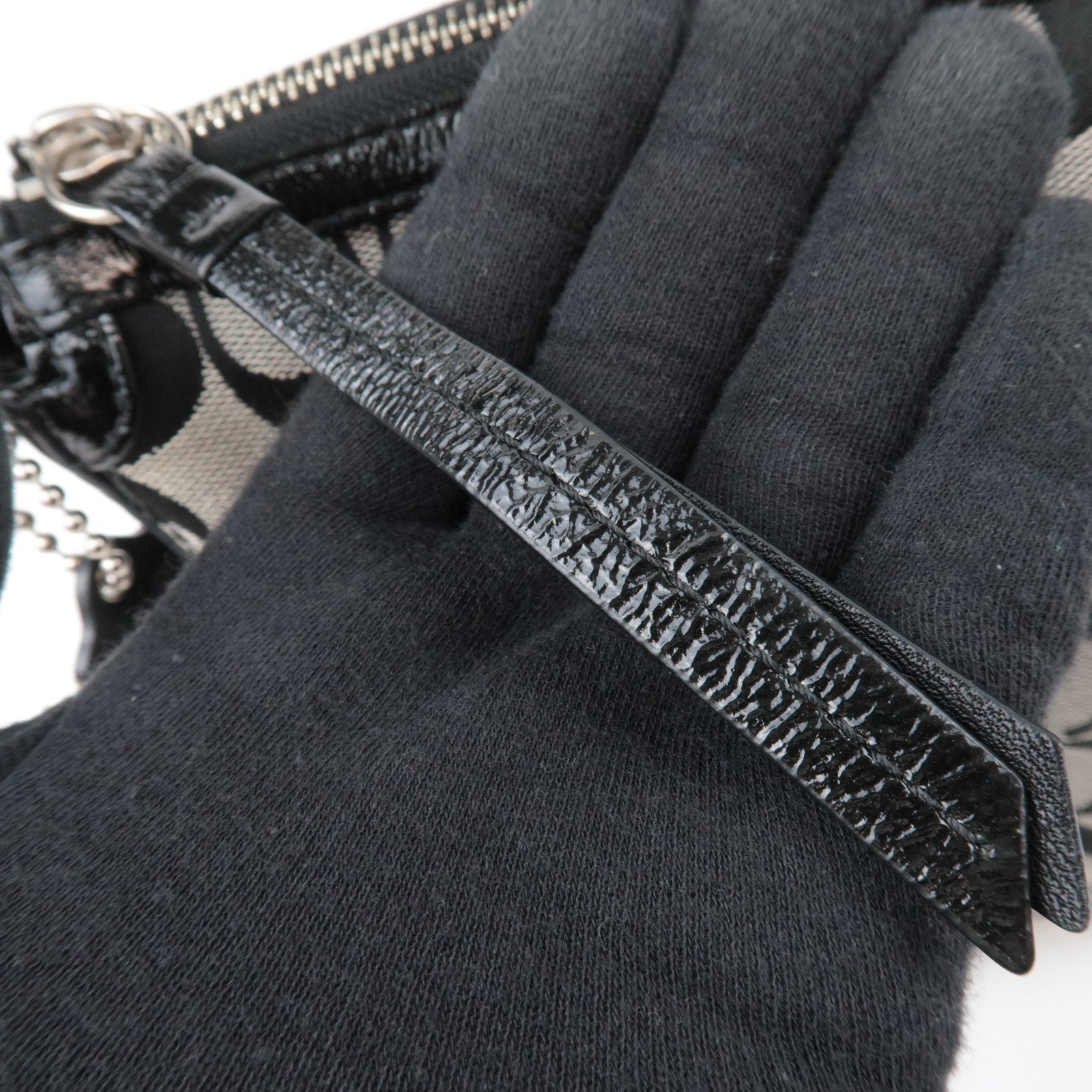 COACH Signature Canvas Leather Shoulder Bag Black White F13115