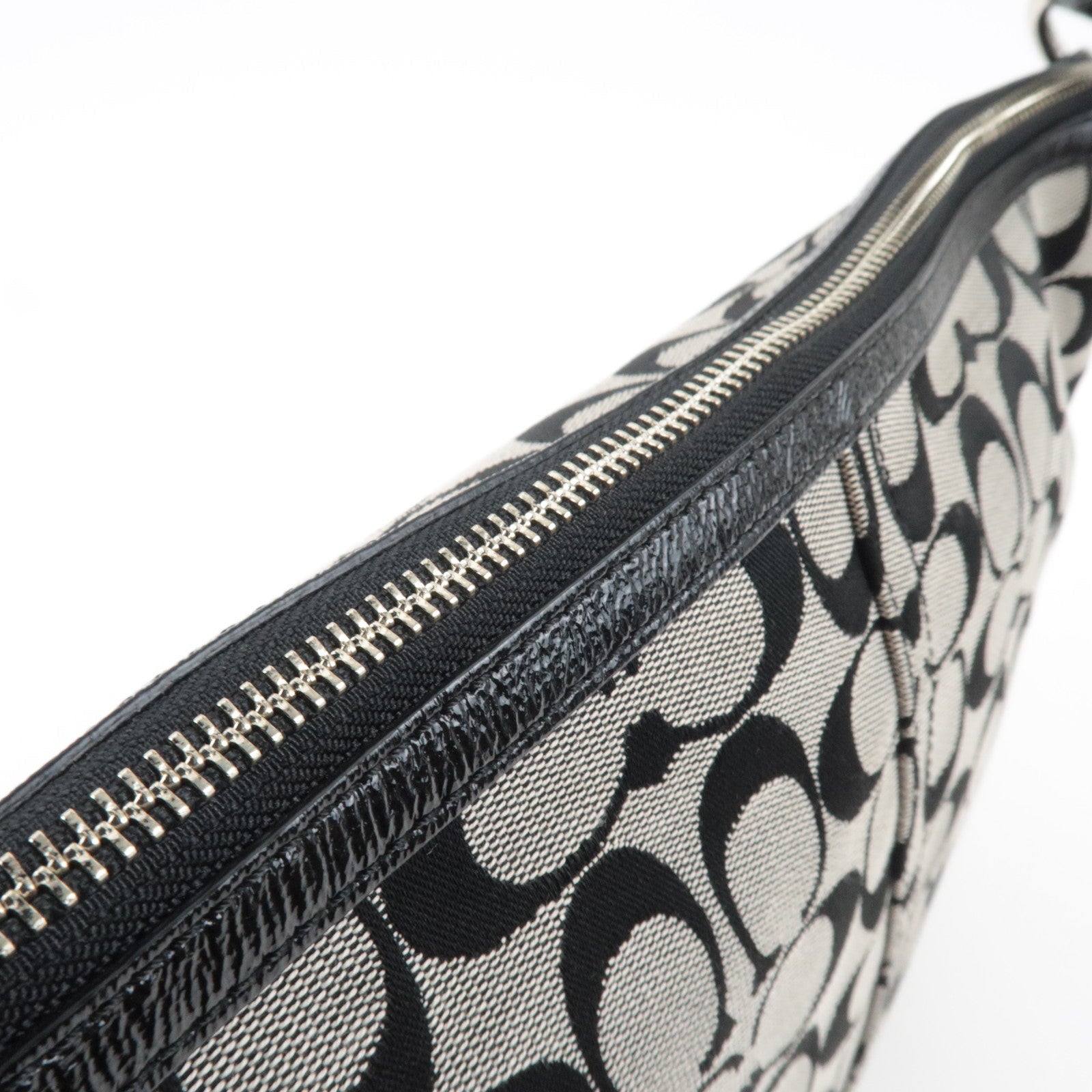 COACH Signature Canvas Leather Shoulder Bag Black White F13115