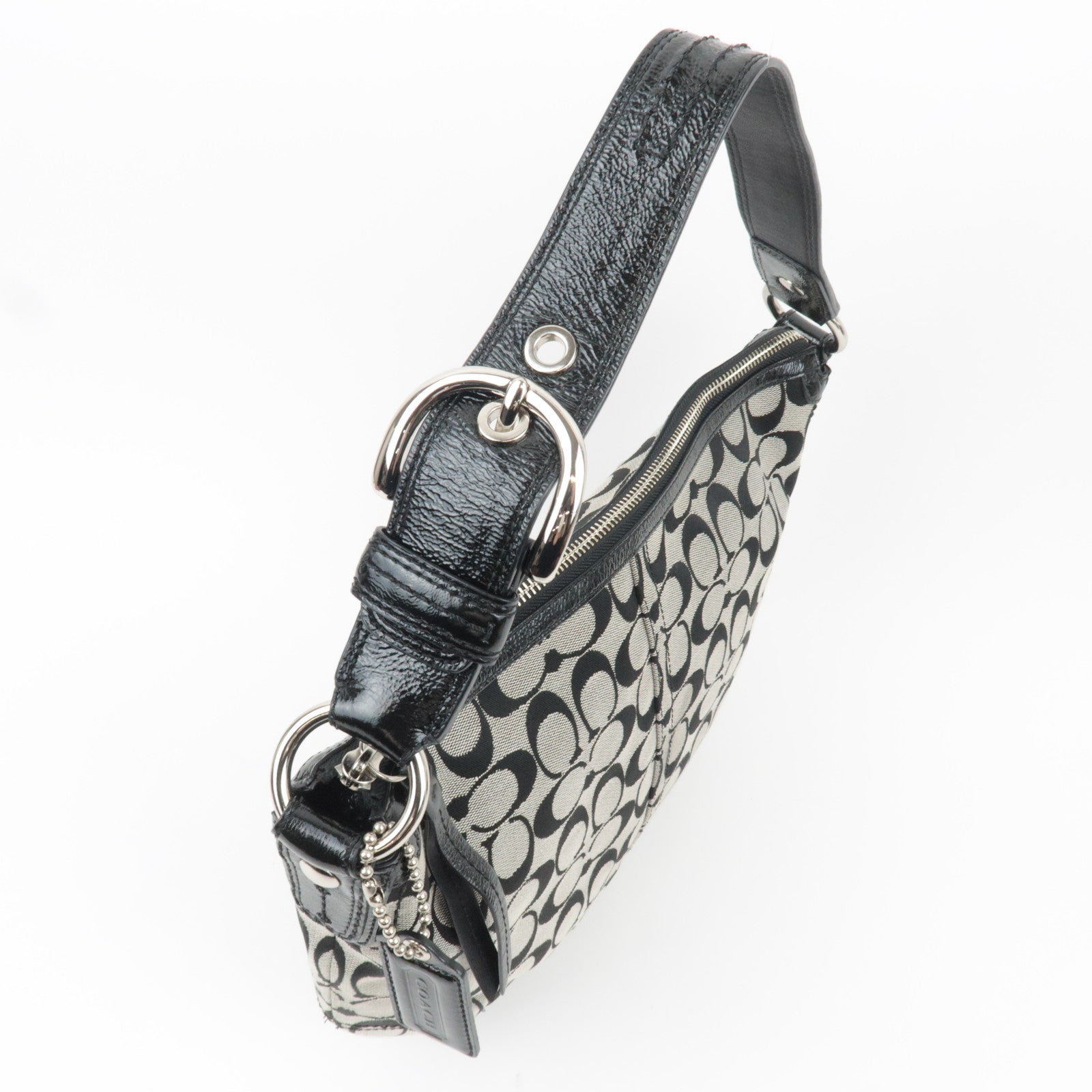 COACH Signature Canvas Leather Shoulder Bag Black White F13115