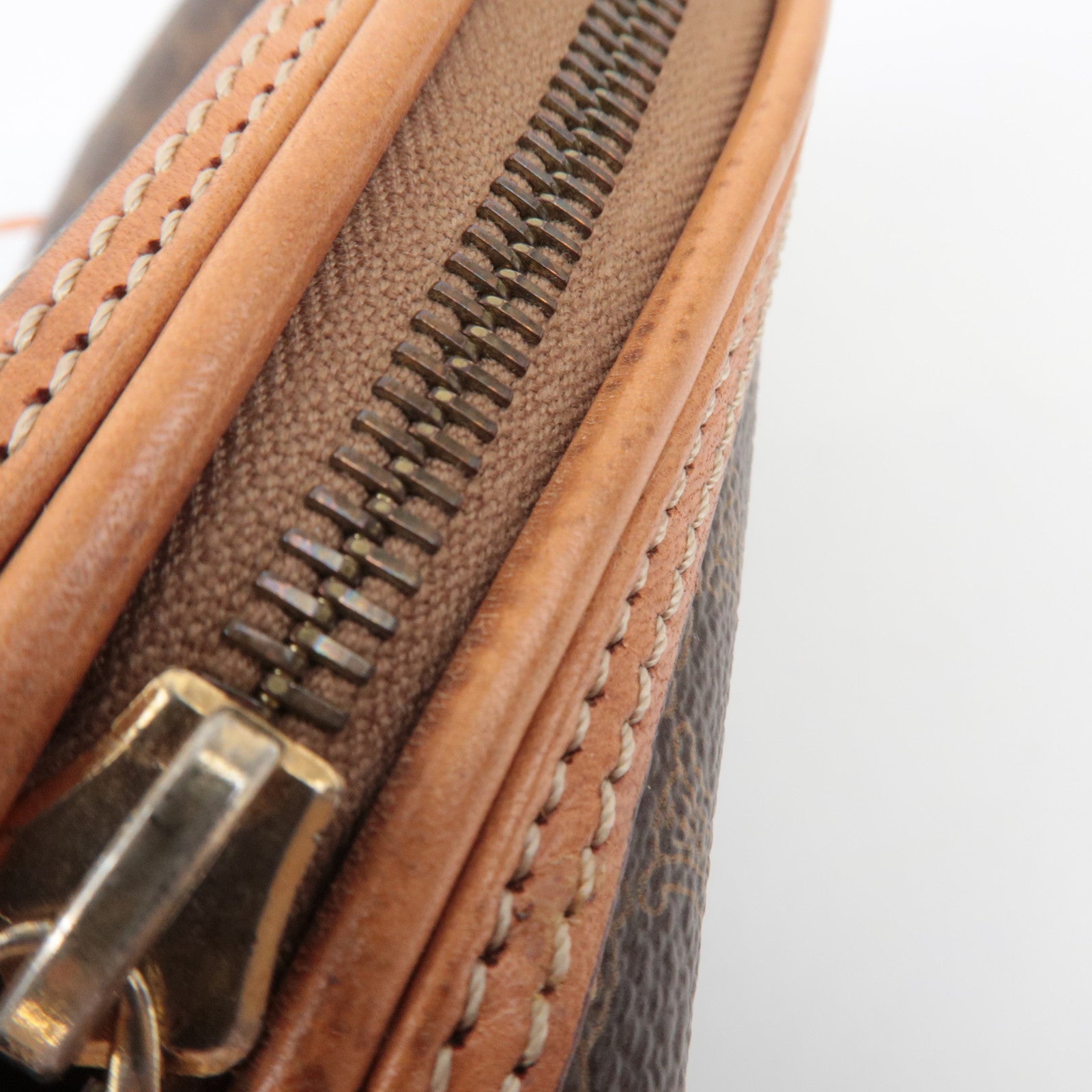 CELINE Macadam Canvas Leather Cosmetic Pouch Brown