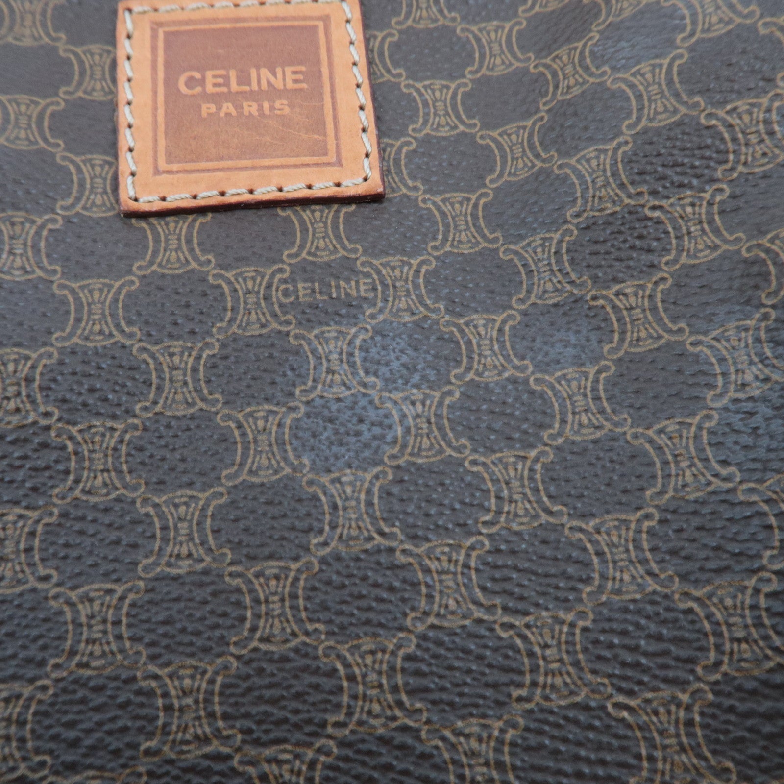 CELINE Macadam Canvas Leather Cosmetic Pouch Brown