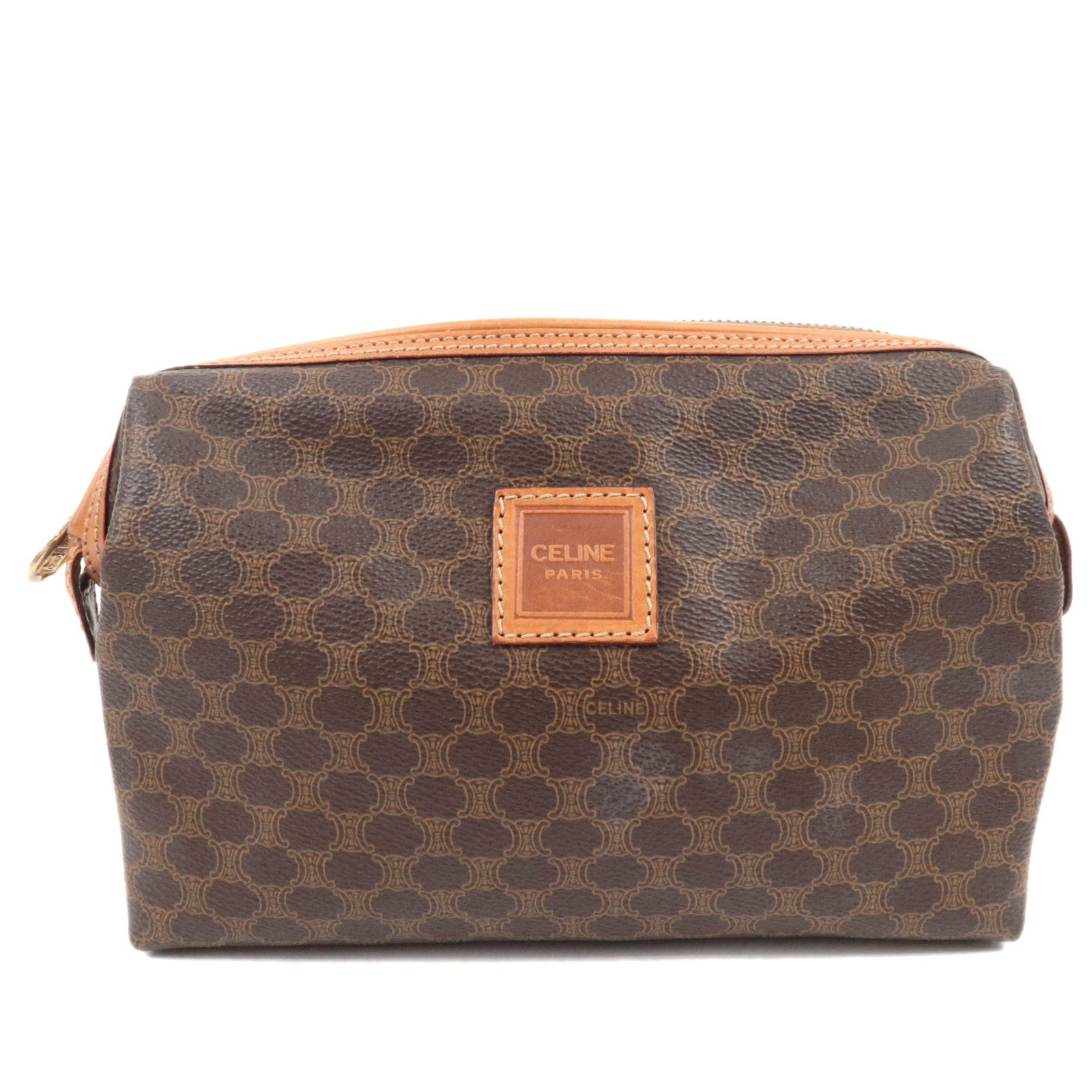 CELINE Macadam Canvas Leather Cosmetic Pouch Brown86749