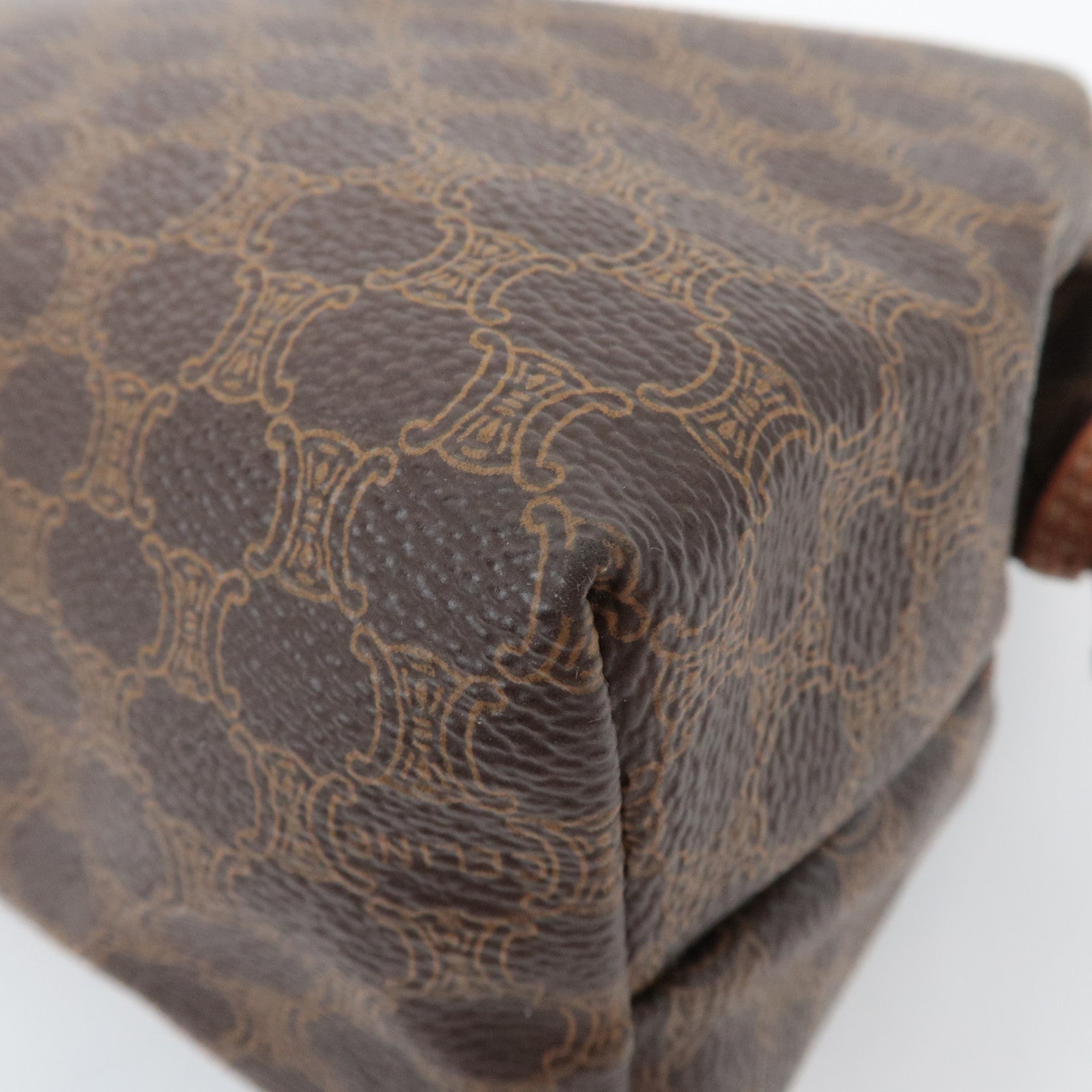 CELINE Macadam Canvas Leather Cosmetic Pouch Brown