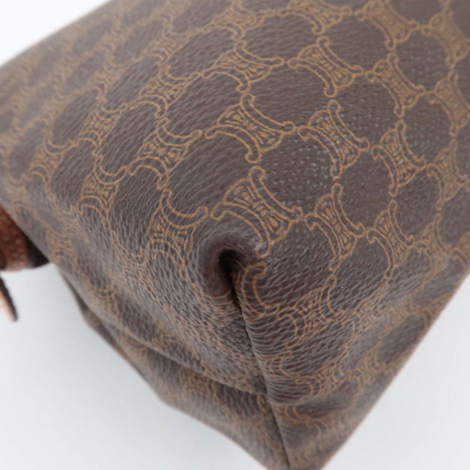 CELINE Macadam Canvas Leather Cosmetic Pouch Brown