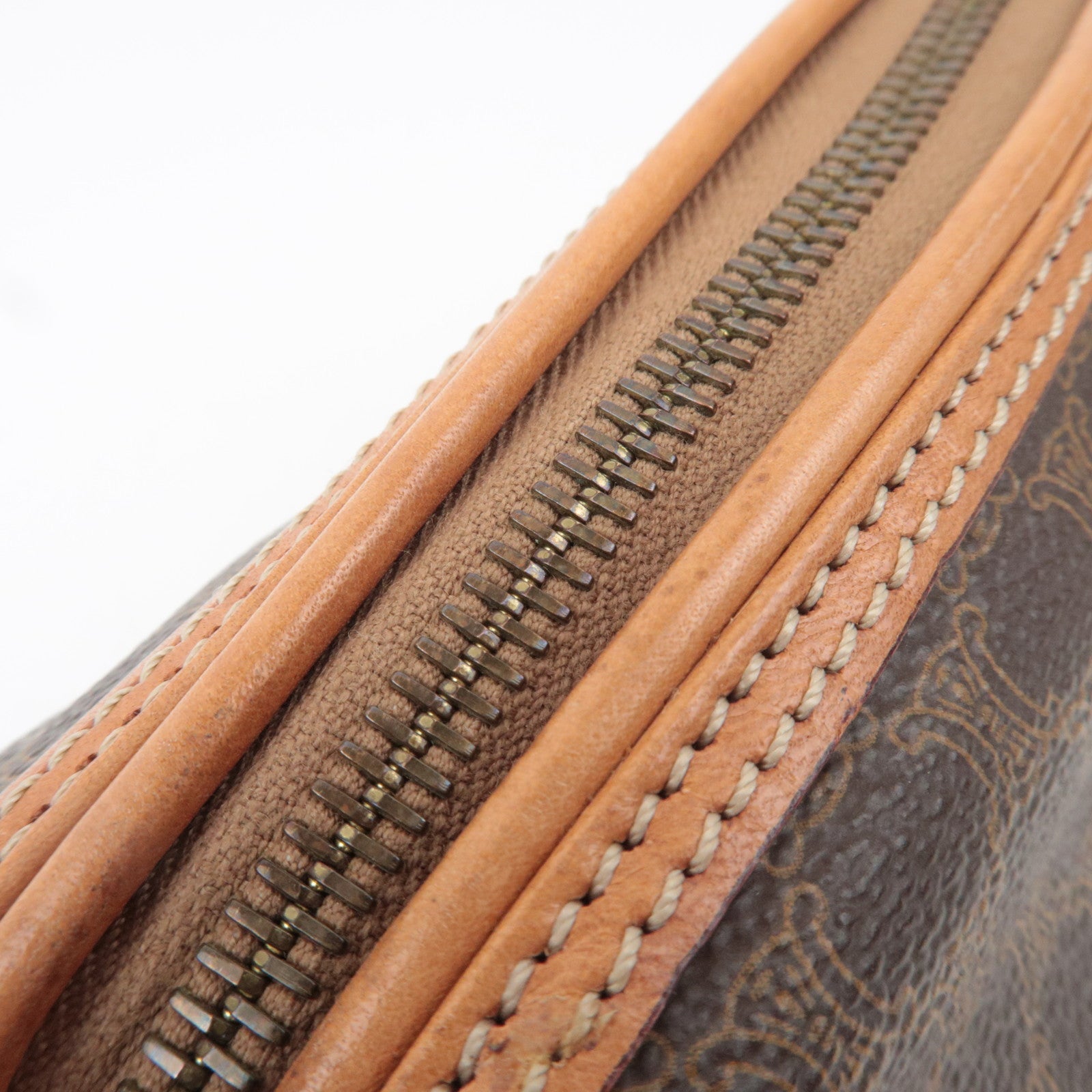 CELINE Macadam Canvas Leather Cosmetic Pouch Brown