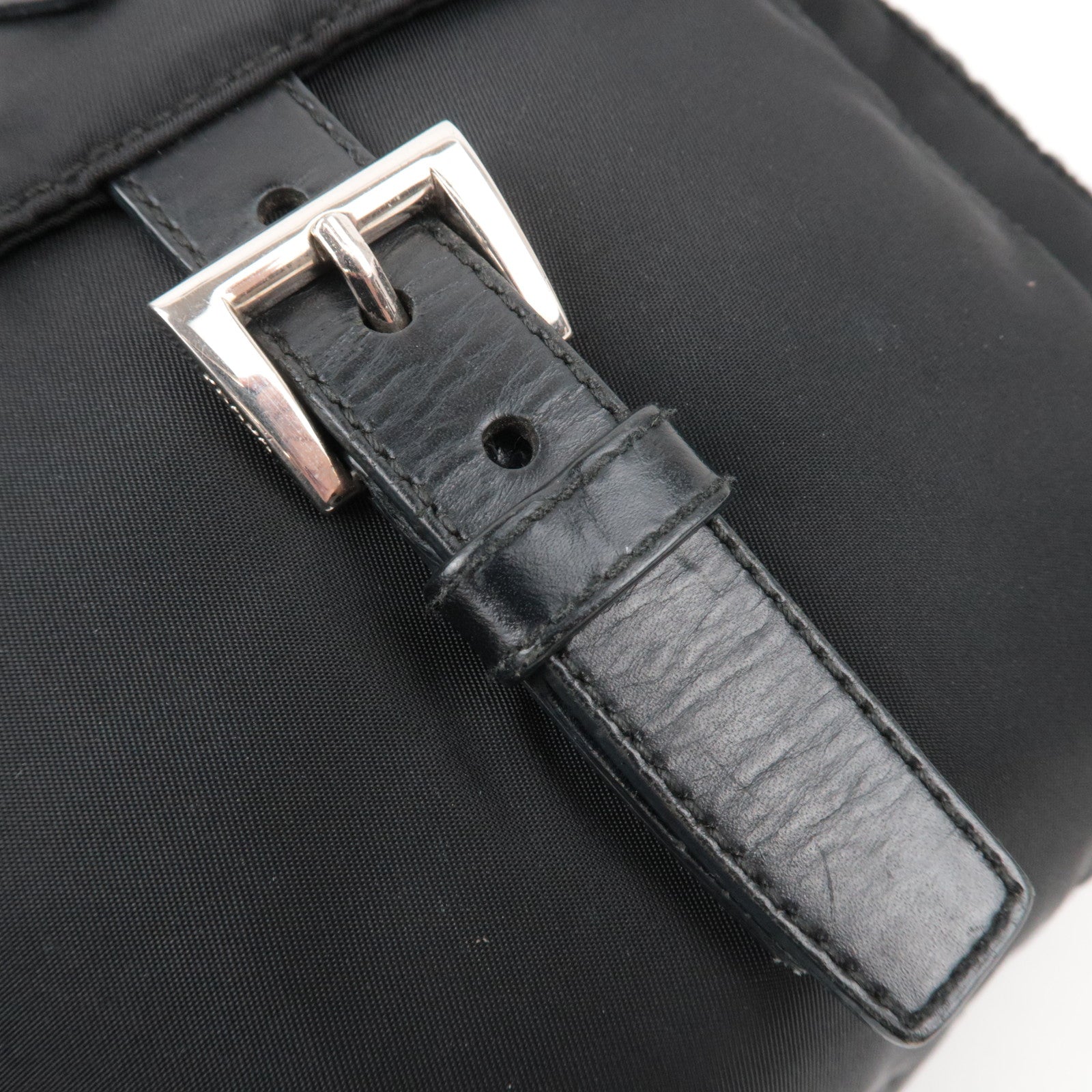 PRADA Nylon Leather Shoulder Bag Black
