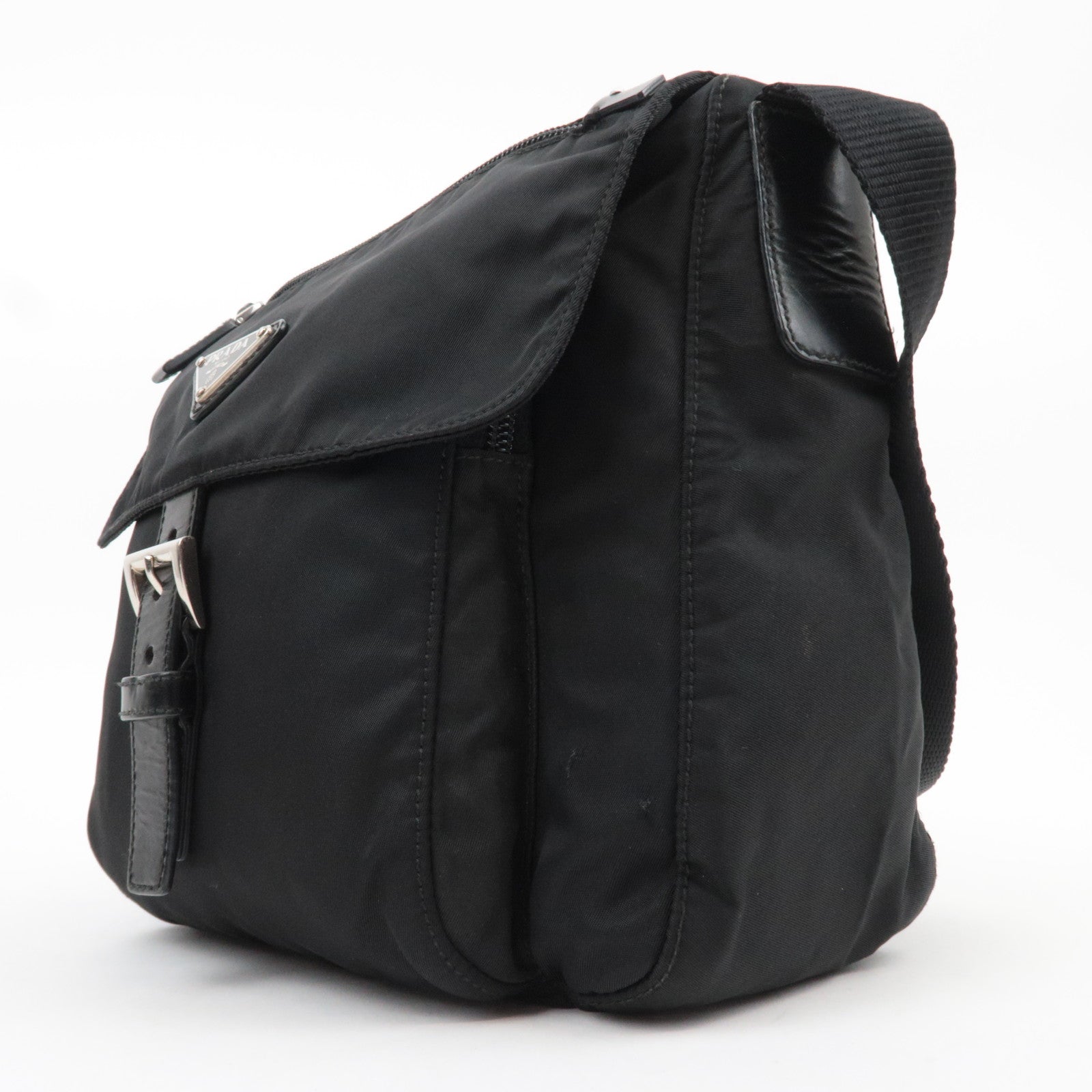 PRADA Nylon Leather Shoulder Bag Black