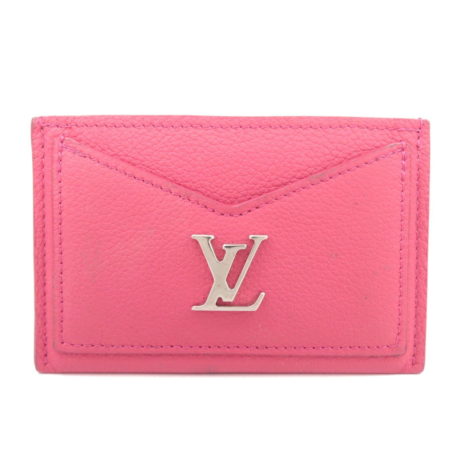 Louis Vuitton Porte Carte Lockme Leather Card Case Hot Pink86779