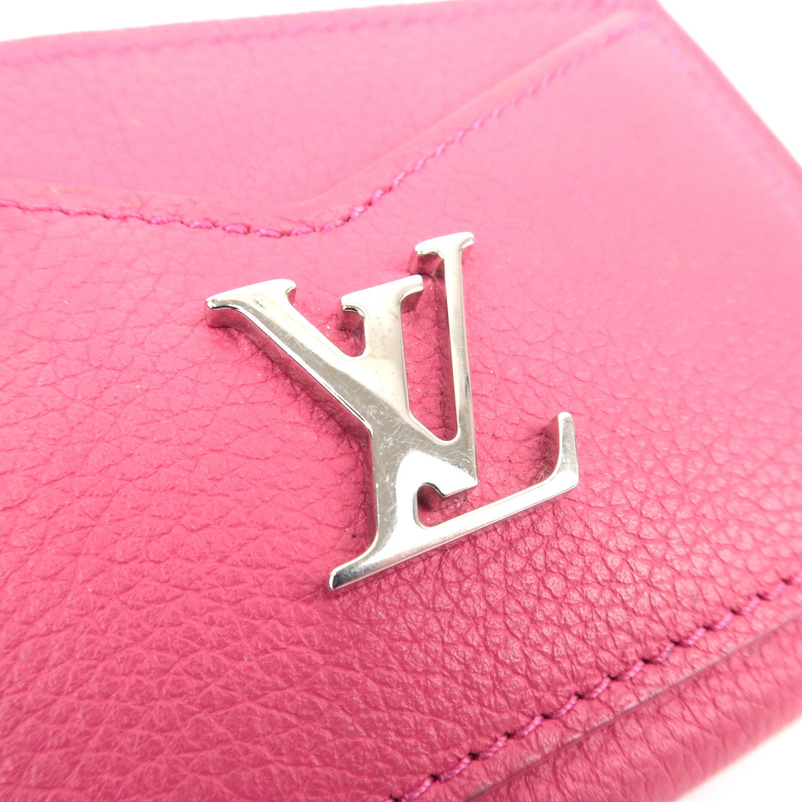 Louis Vuitton Porte Carte Lockme Leather Card Case Hot Pink
