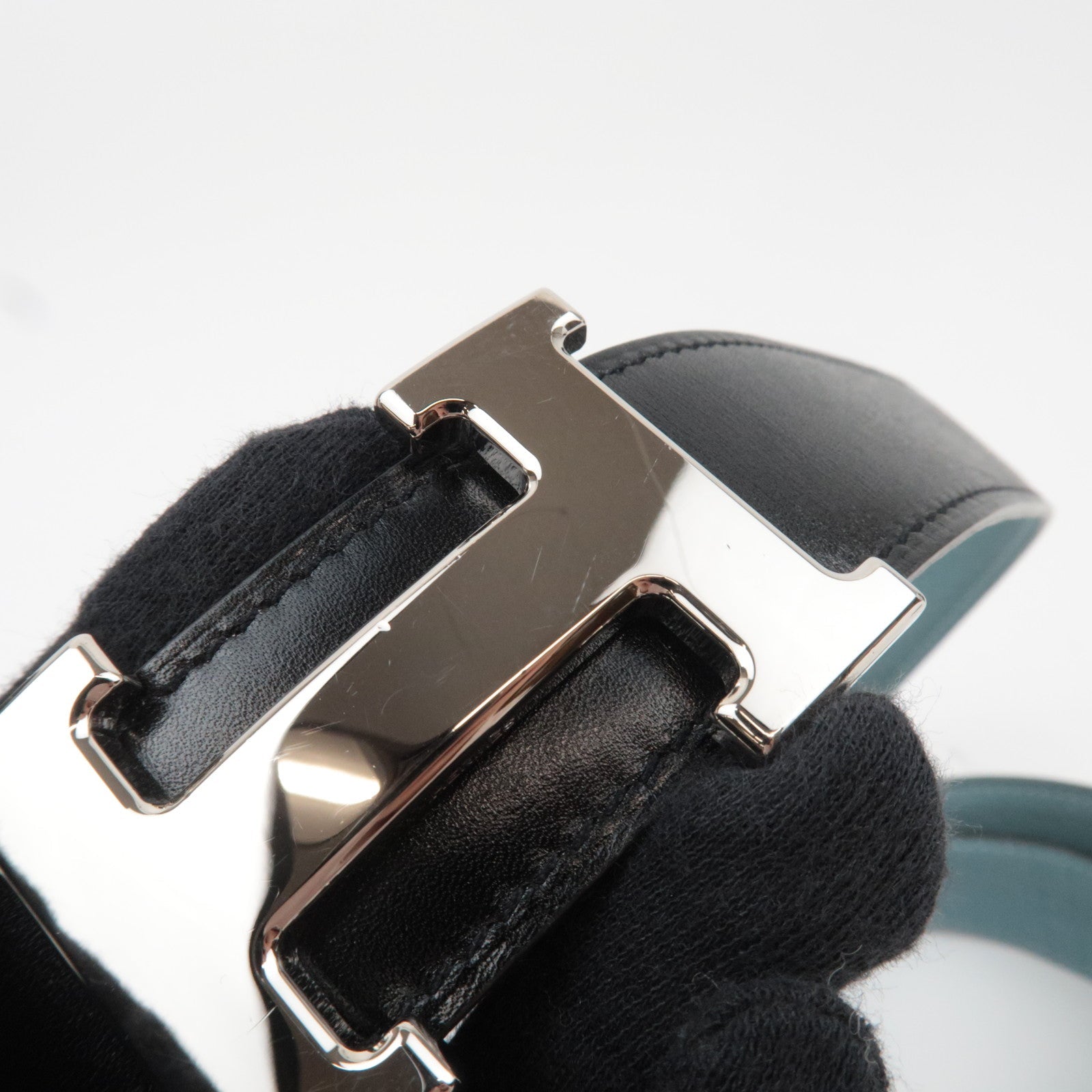 HERMES Constance H Leather Reversible Belt Size 85 M Stamp (2009) Black Light Blue