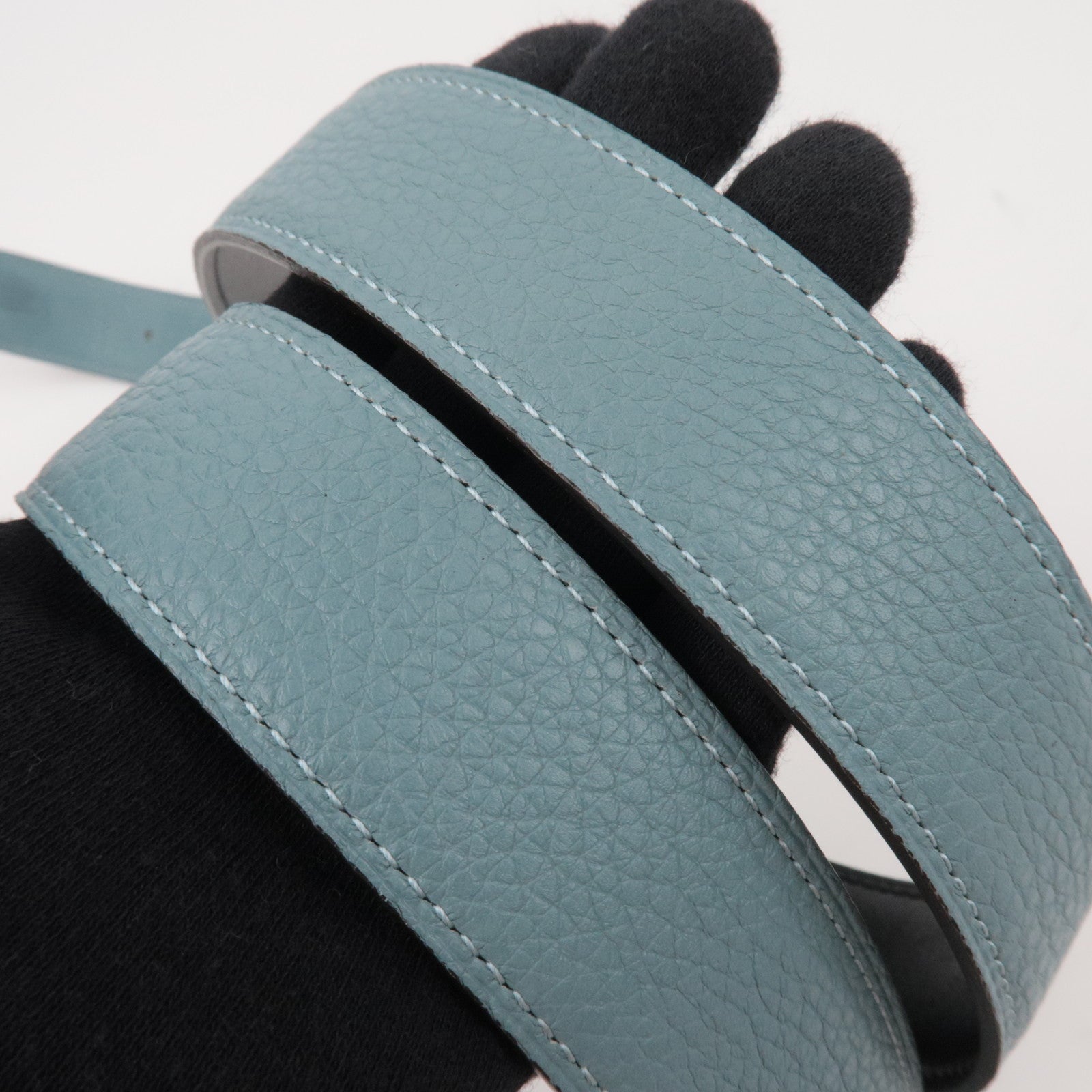 HERMES Constance H Leather Reversible Belt Size 85 M Stamp (2009) Black Light Blue