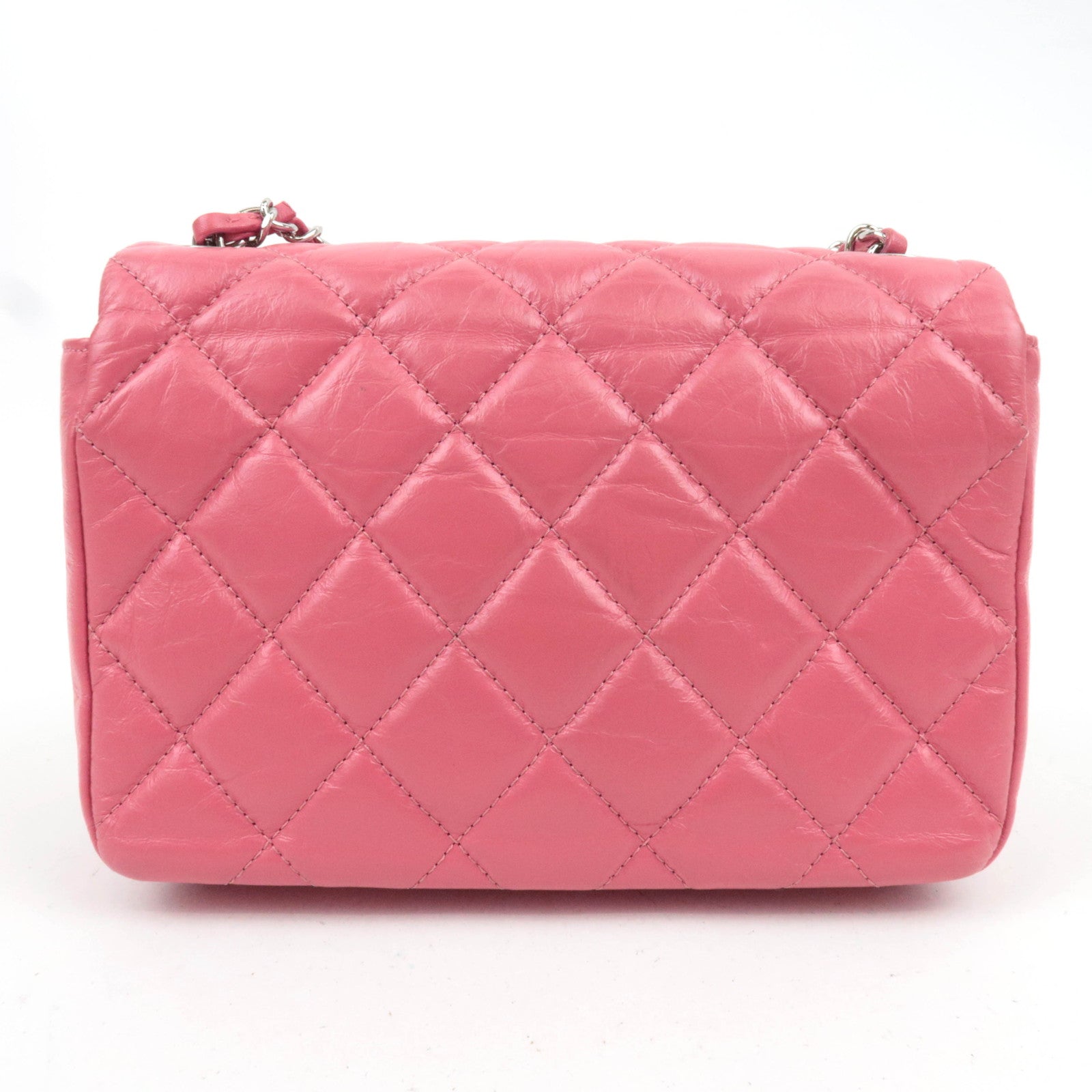 CHANEL Matelasse Calf Leather Chain Shoulder Bag Pink Silver HDW AS1315