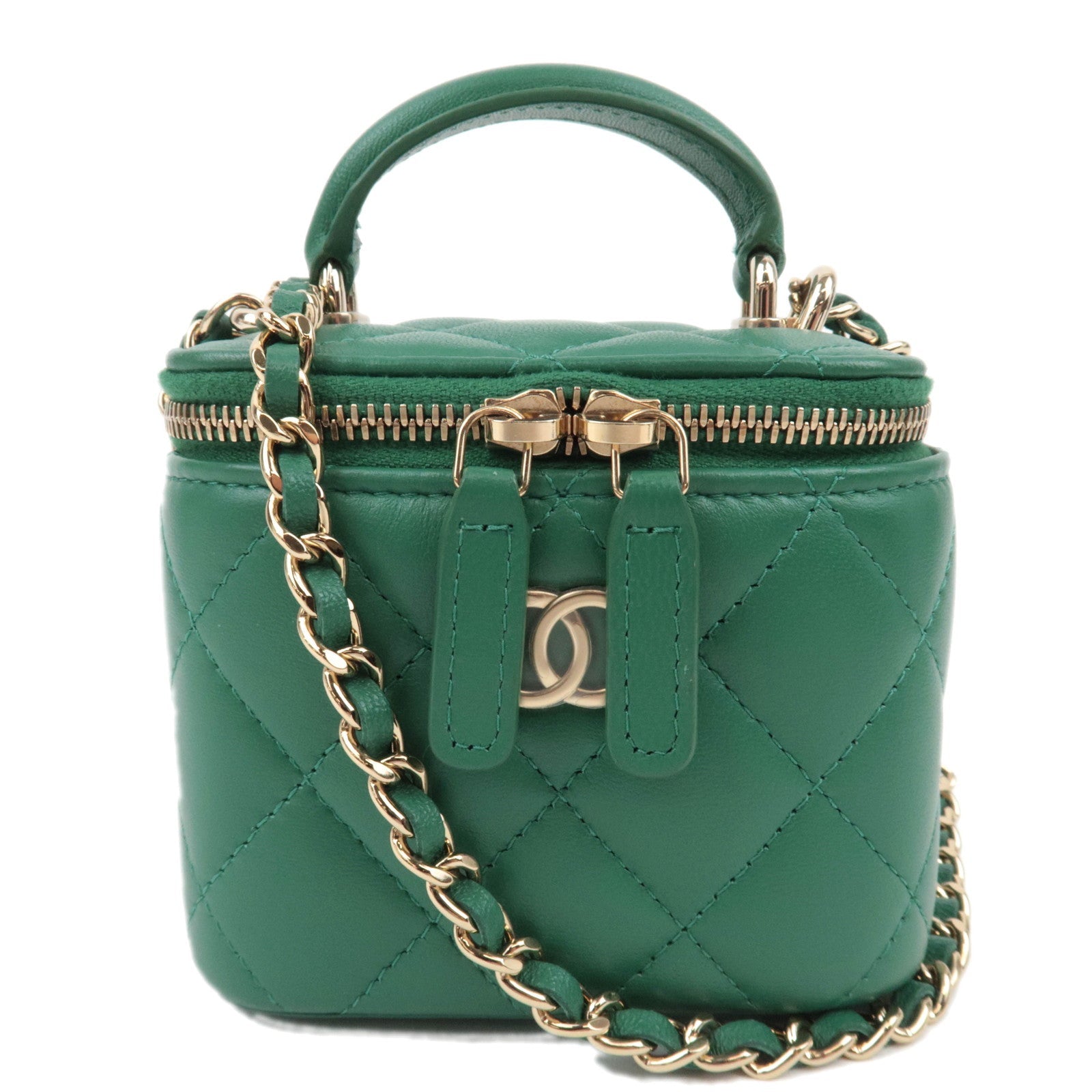 CHANEL Matelasse Lambskin Small Vanity Chain Shoulder Bag Green Gold HDW AP219886795