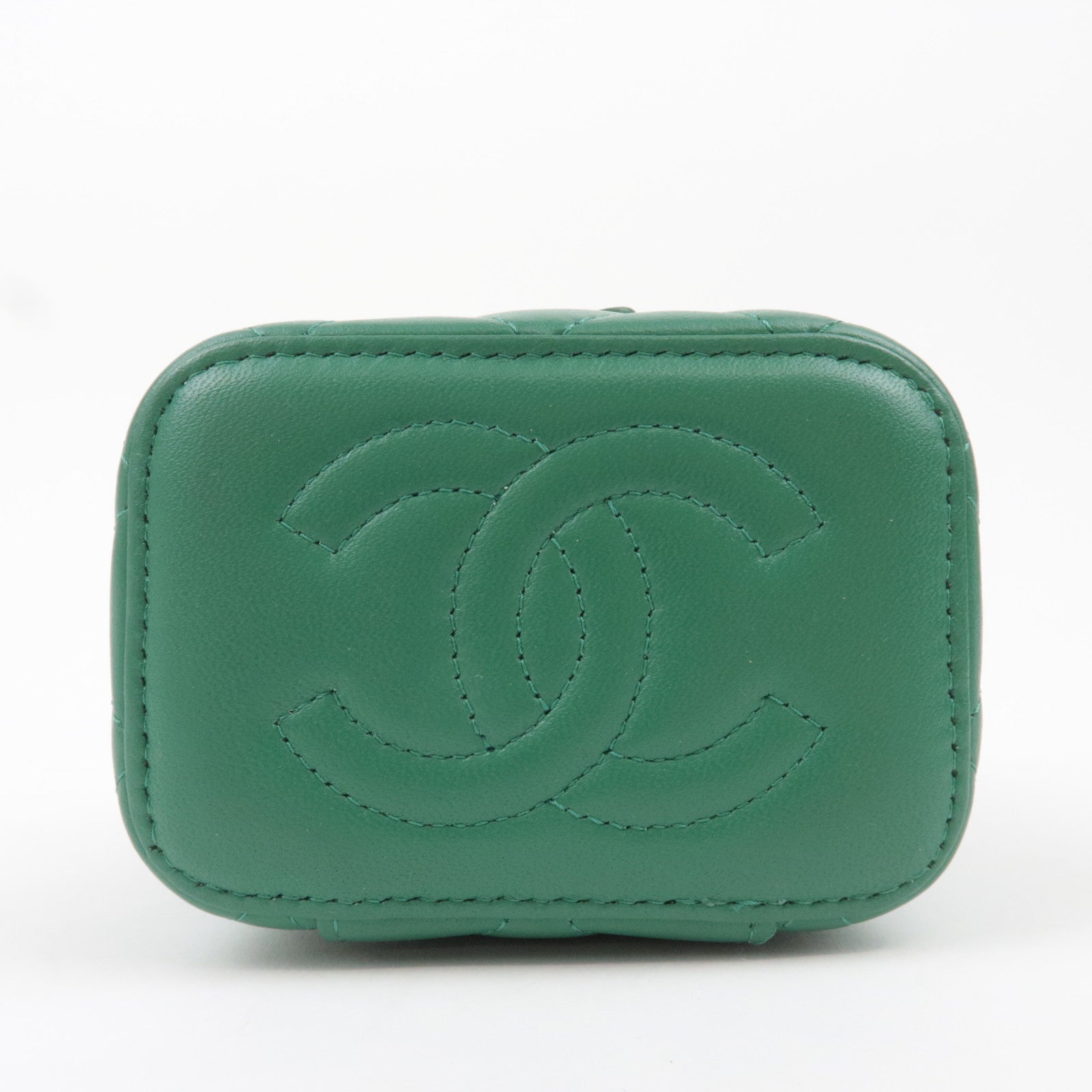 CHANEL Matelasse Lambskin Small Vanity Chain Shoulder Bag Green Gold HDW AP2198