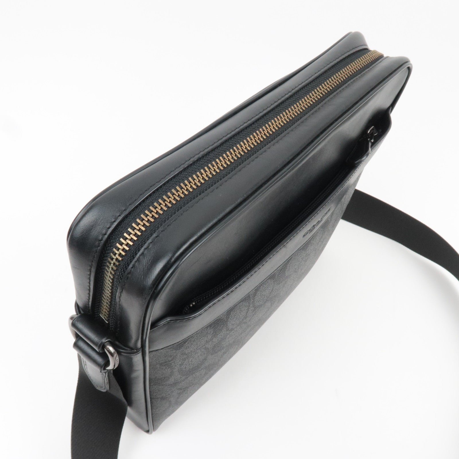 COACH Signature PVC Leather Shoulder Bag Black F28456