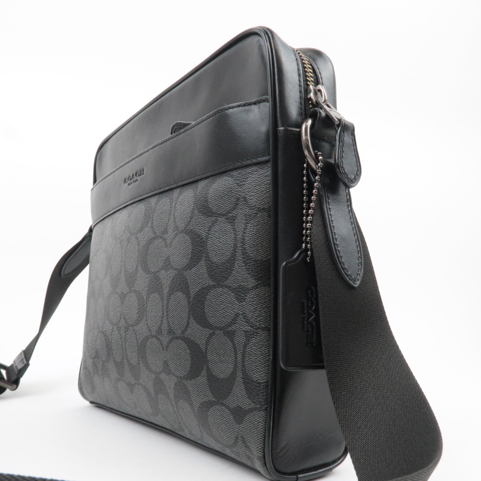 COACH Signature PVC Leather Shoulder Bag Black F28456