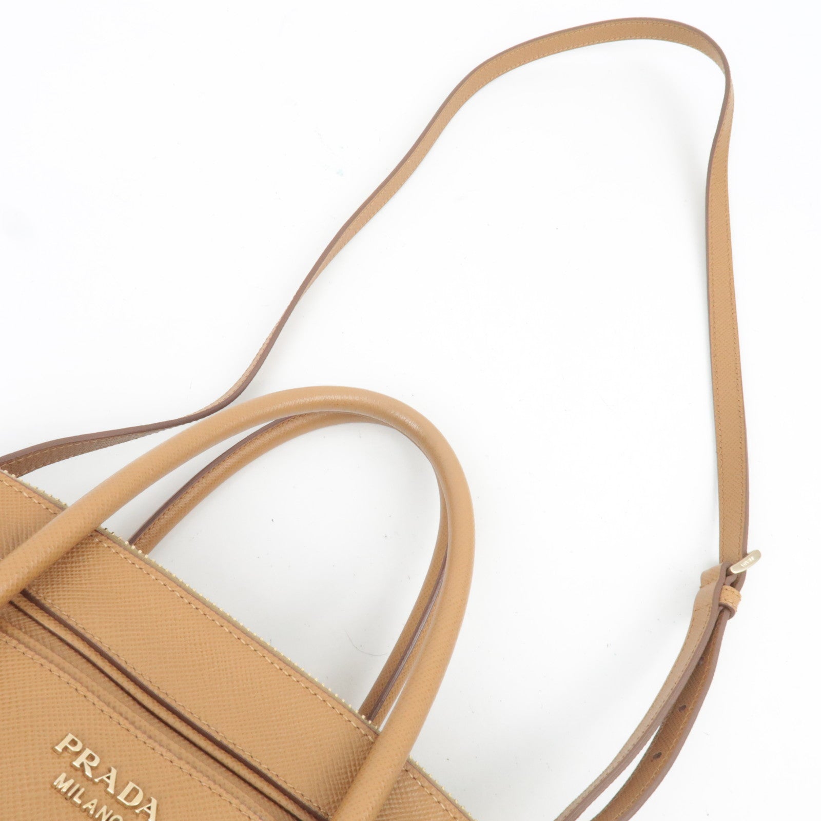 PRADA 2Way Saffiano Leather Handbag Camel