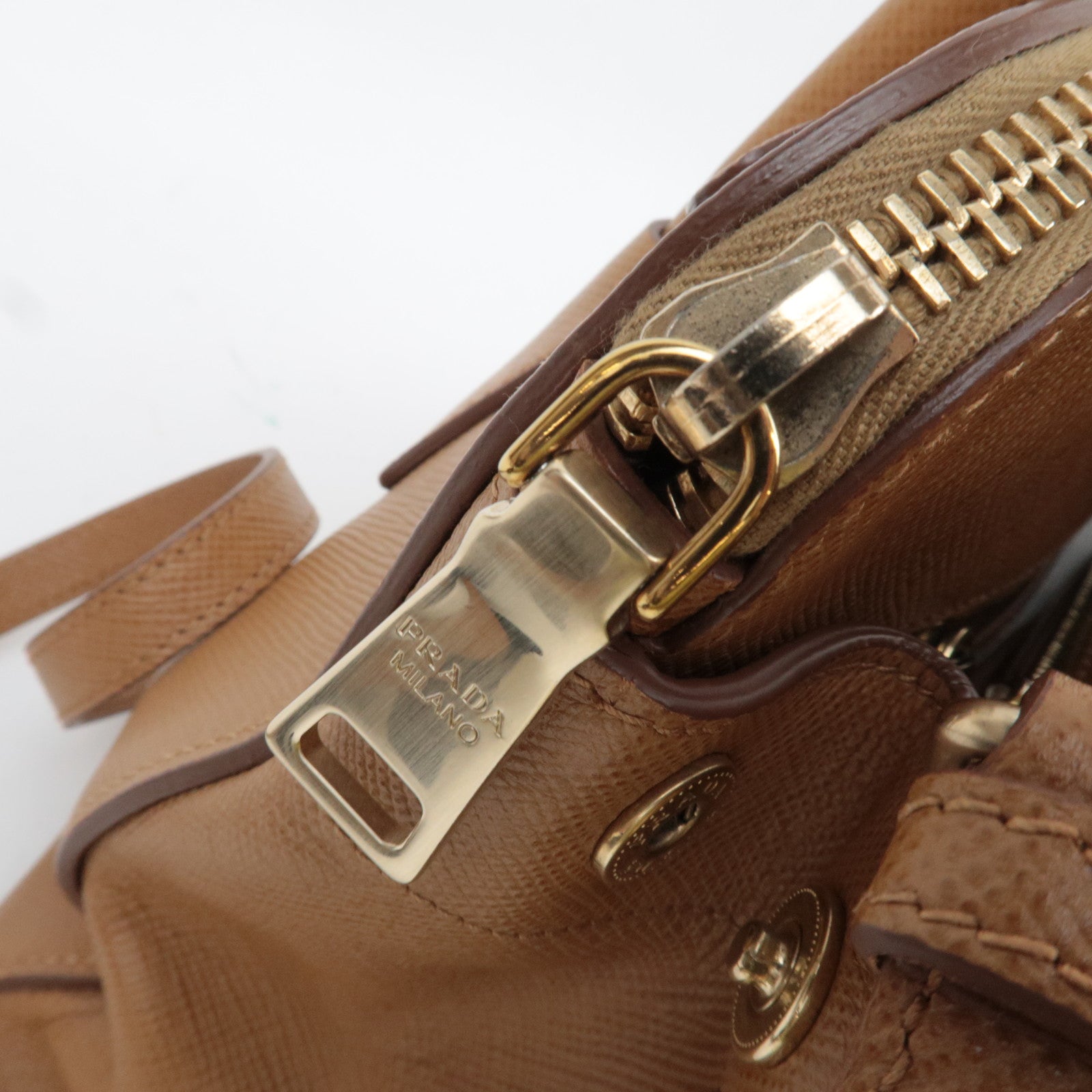 PRADA 2Way Saffiano Leather Handbag Camel