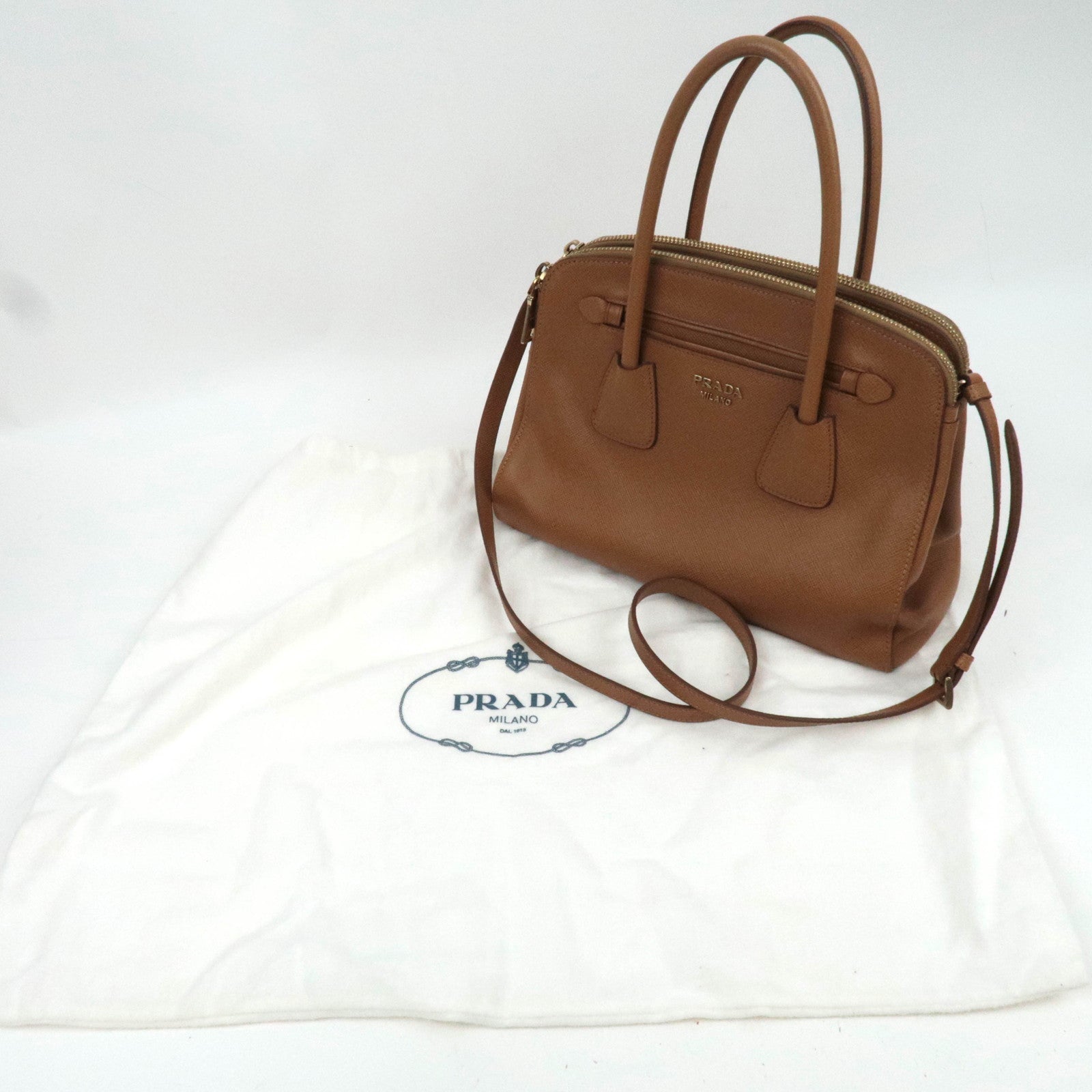 PRADA 2Way Saffiano Leather Handbag Camel