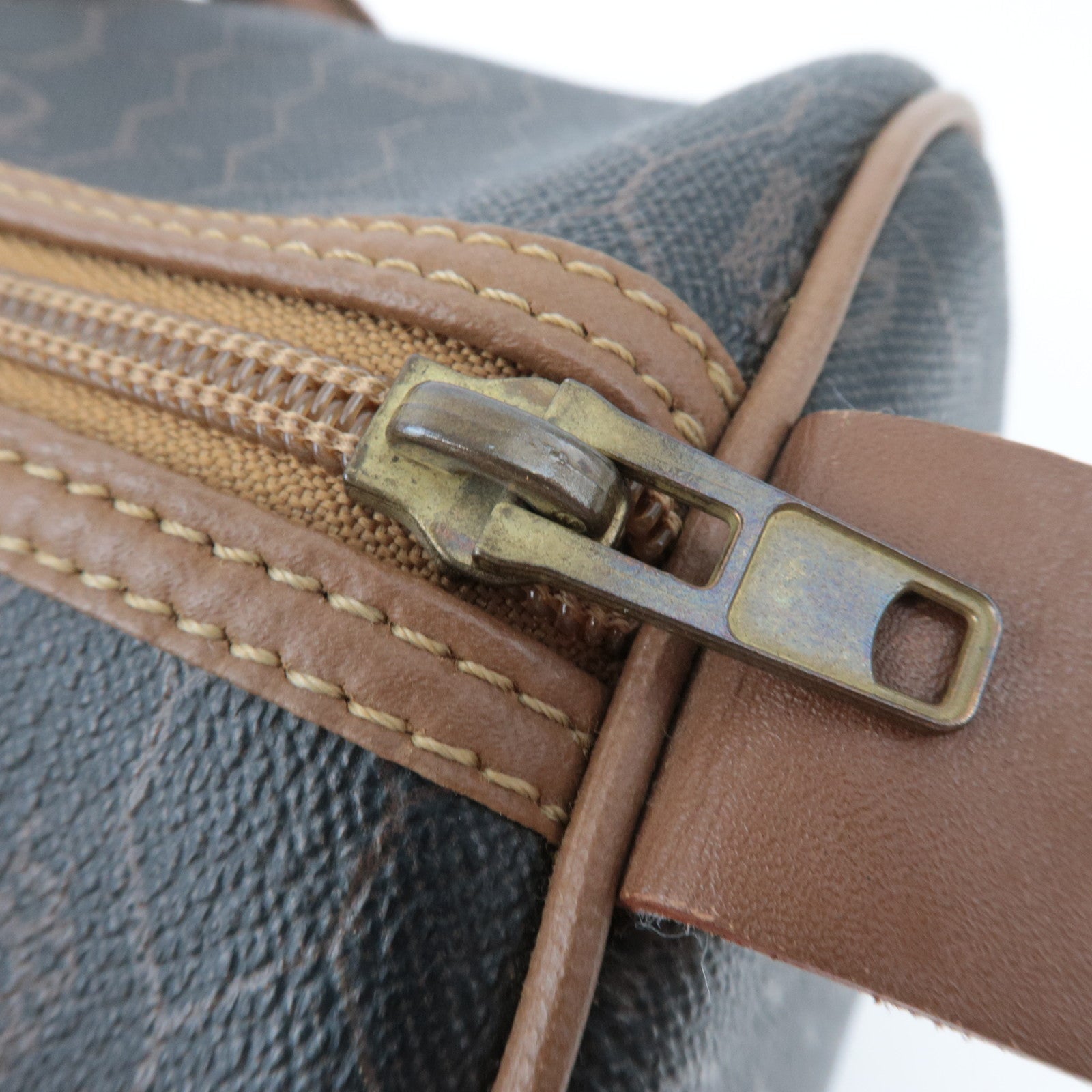 Christian Dior Honeycomb PVC Leather Boston Bag Black Brown