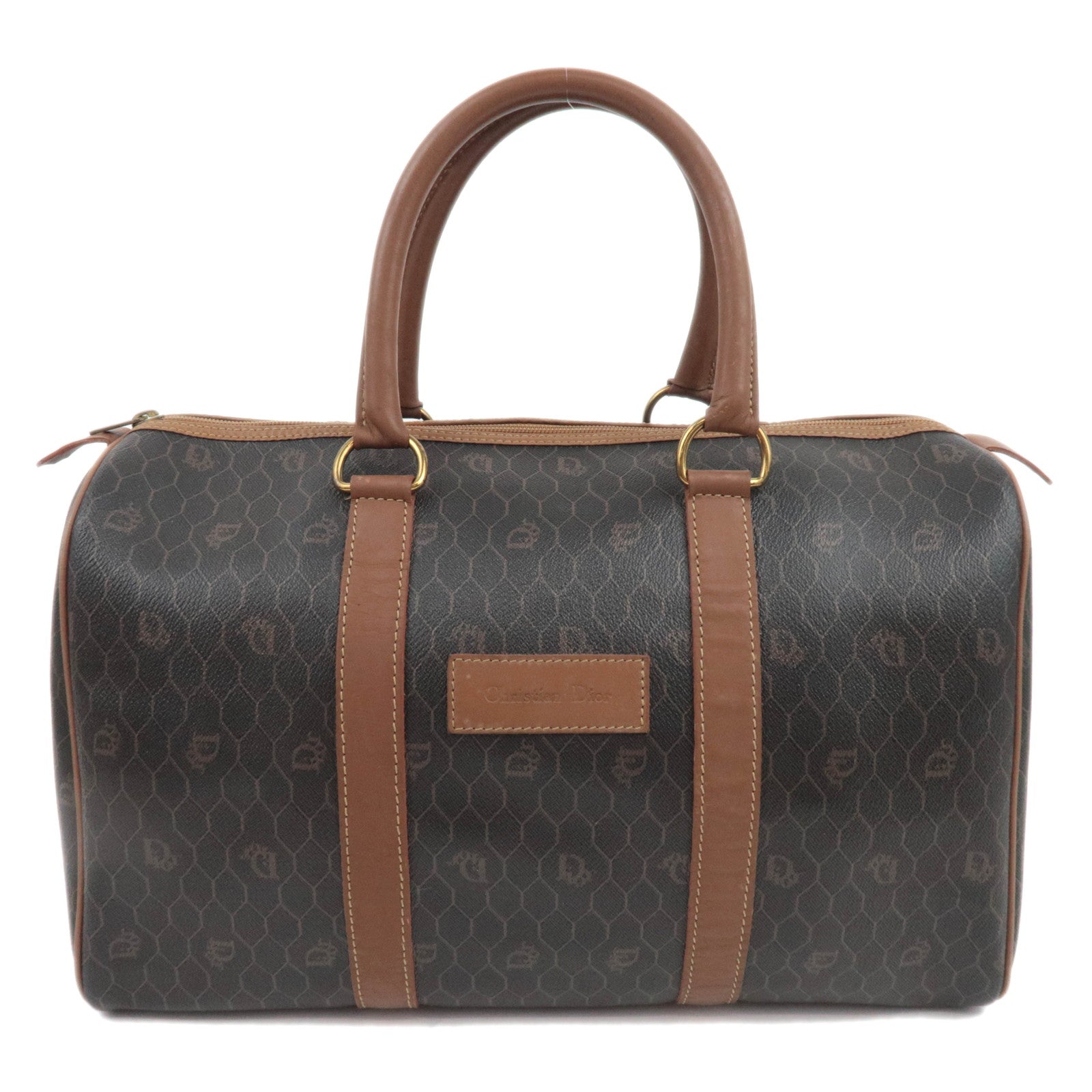 Christian Dior Honeycomb PVC Leather Boston Bag Black Brown86817