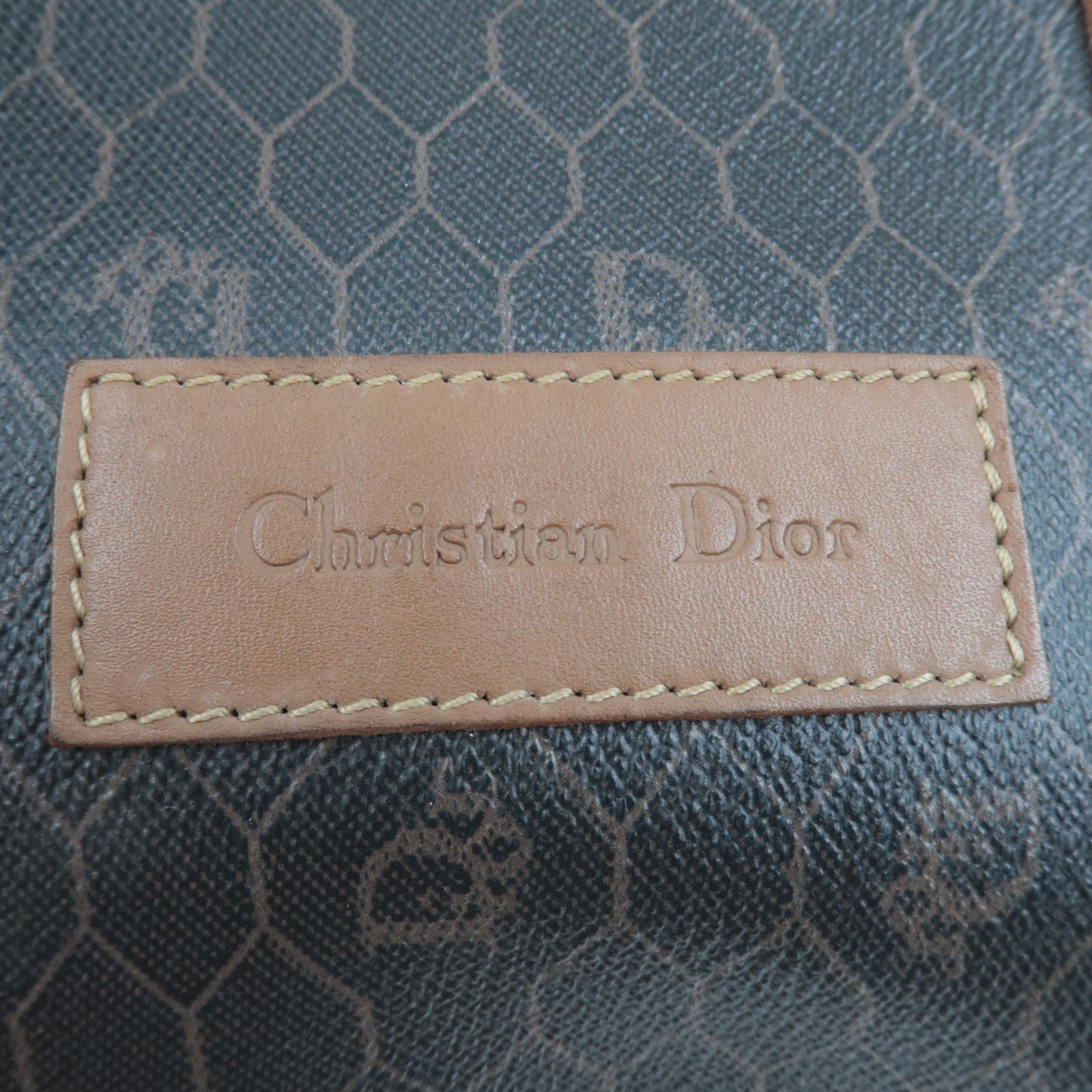 Christian Dior Honeycomb PVC Leather Boston Bag Black Brown