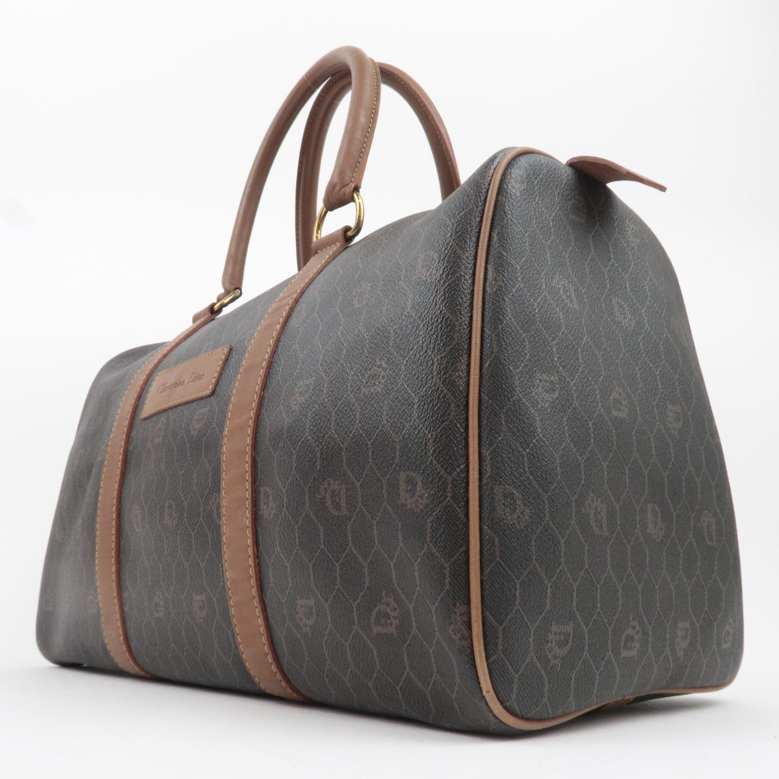 Christian Dior Honeycomb PVC Leather Boston Bag Black Brown