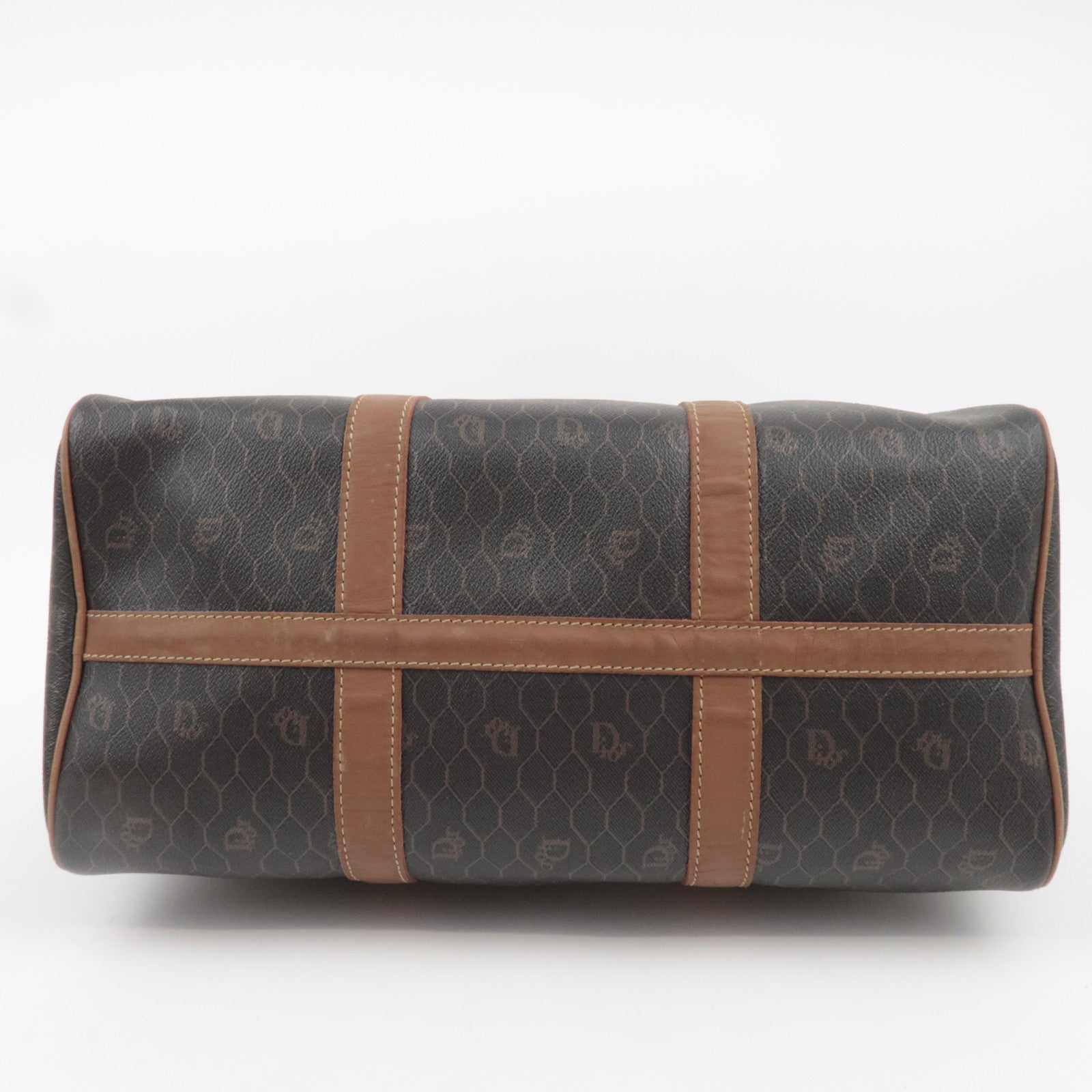 Christian Dior Honeycomb PVC Leather Boston Bag Black Brown