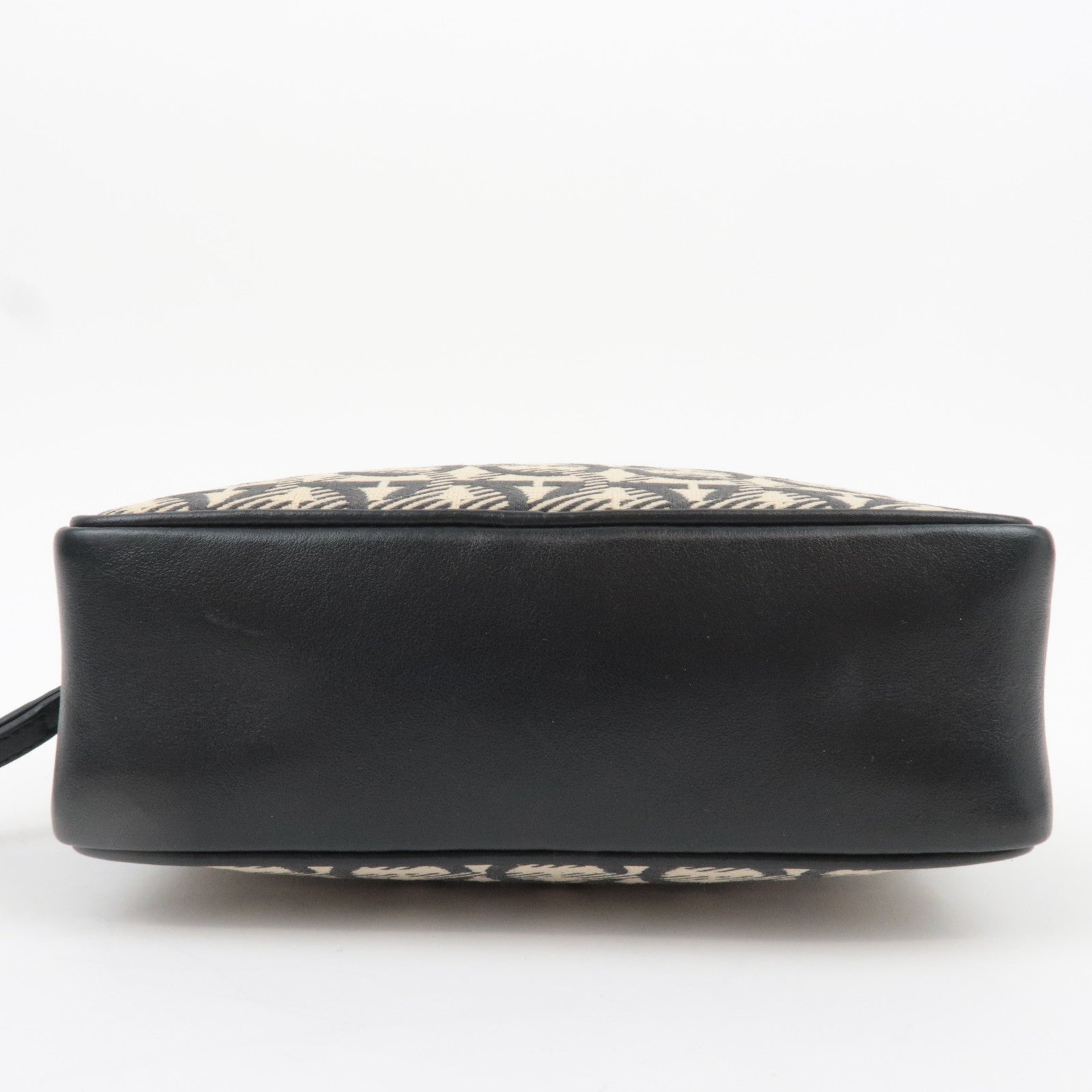 Ferragamo Gancini Canvas Leather Clutch Bag Beige Black