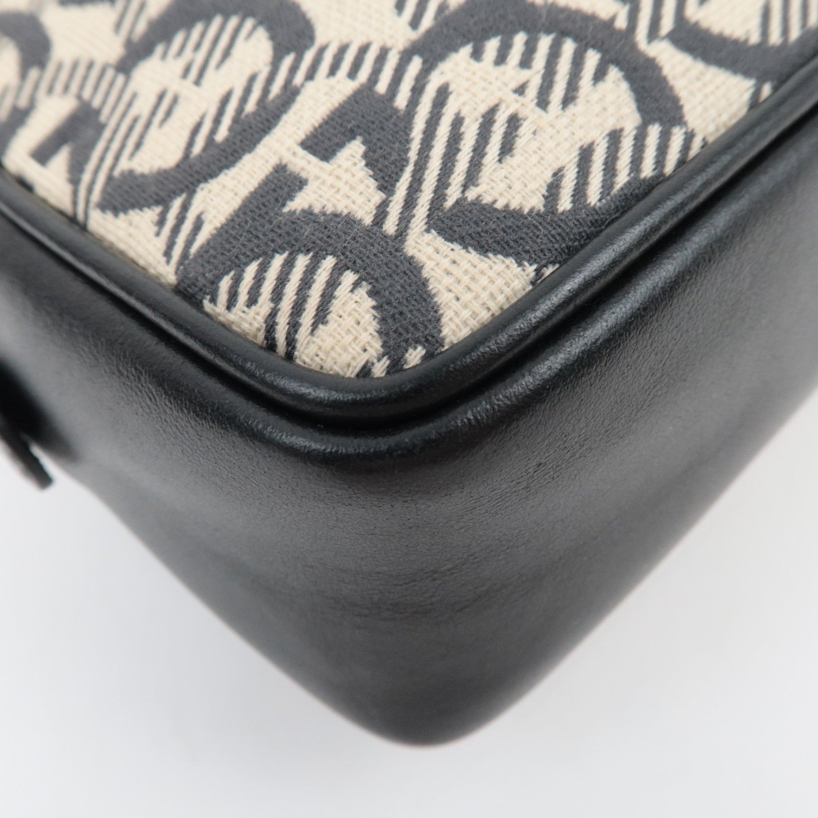 Ferragamo Gancini Canvas Leather Clutch Bag Beige Black