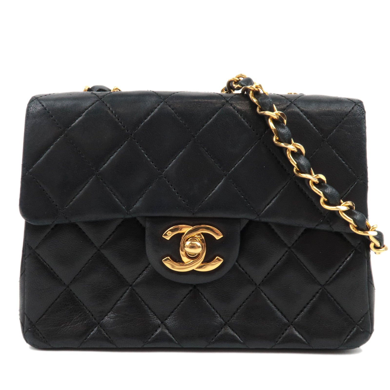 CHANEL Mini Matelasse 17 Chain Lambskin Shoulder Bag Black Gold HDW86842