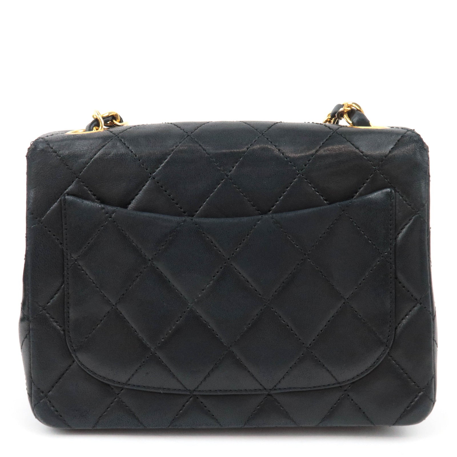 CHANEL Mini Matelasse 17 Chain Lambskin Shoulder Bag Black Gold HDW