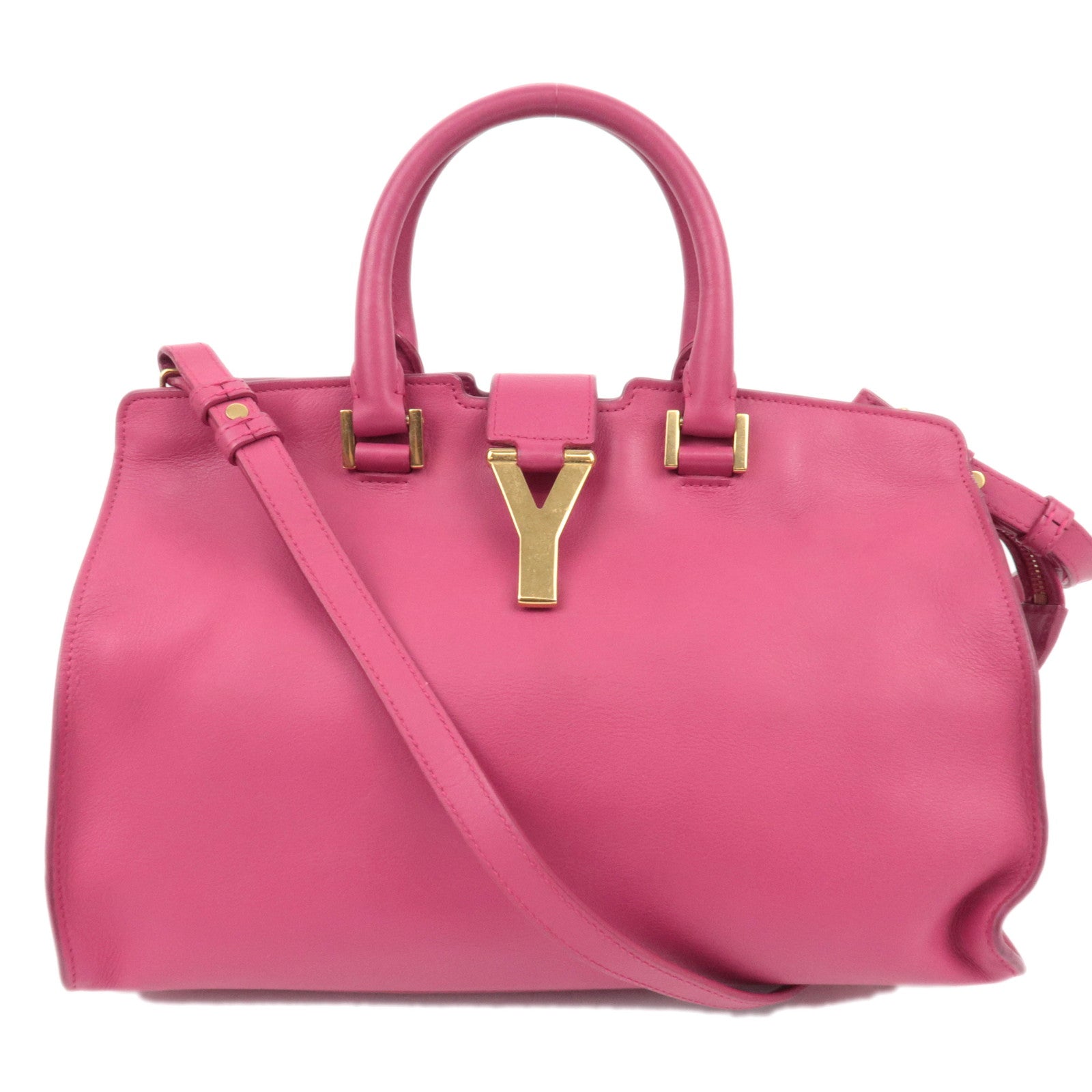SAINT LAURENT Y Line Petit Cabas Leather 2Way Handbag Pink 31121086880