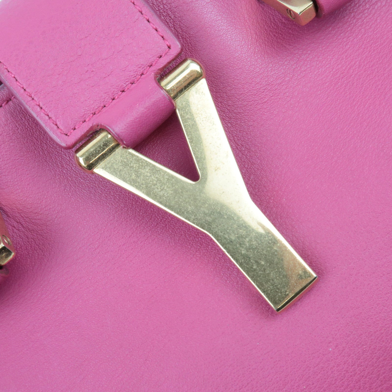 SAINT LAURENT Y Line Petit Cabas Leather 2Way Handbag Pink 311210