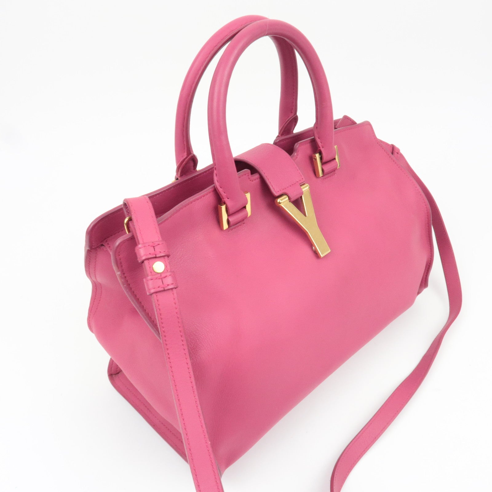 SAINT LAURENT Y Line Petit Cabas Leather 2Way Handbag Pink 311210
