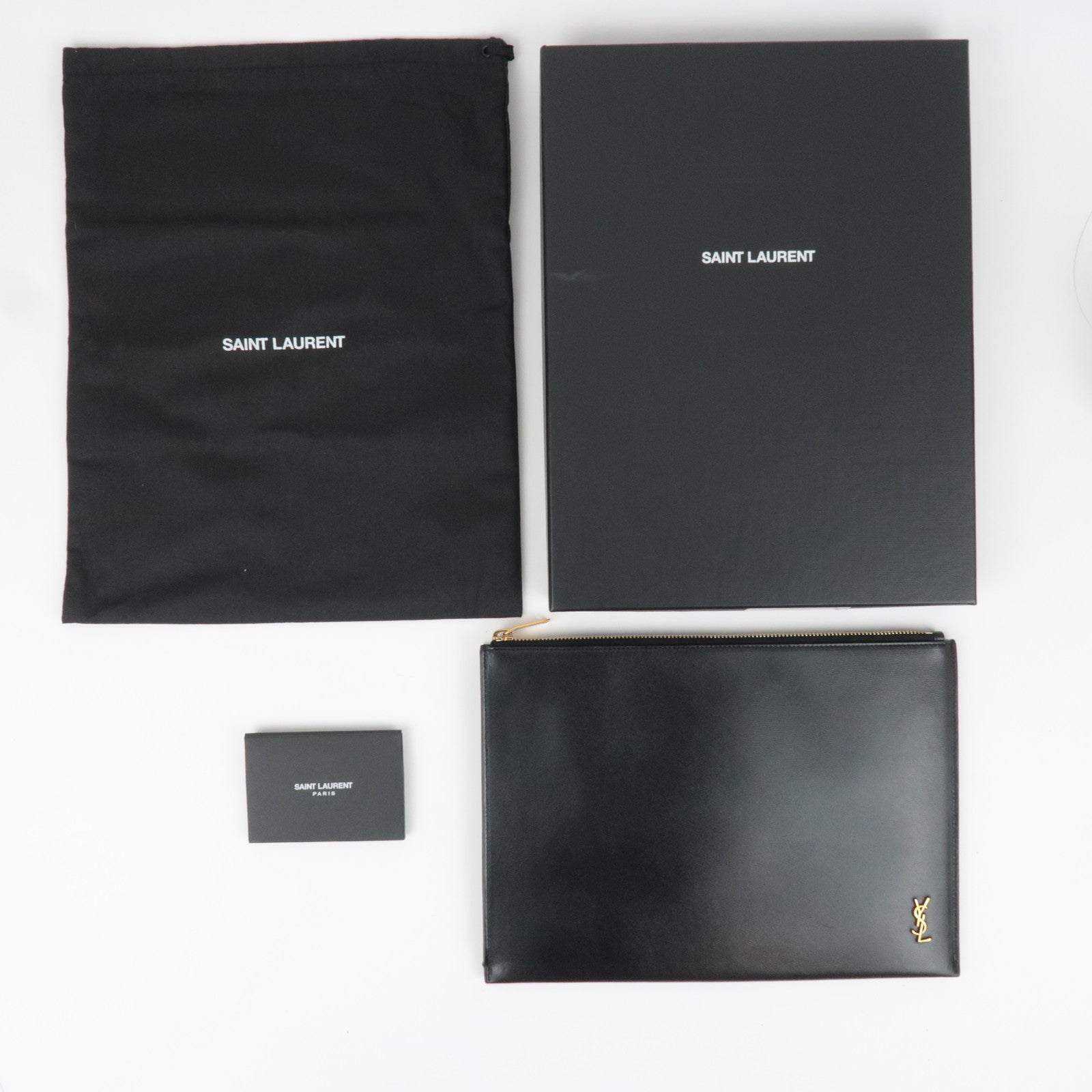 SAINT LAURENT Leather Clutch Bag Black 607779