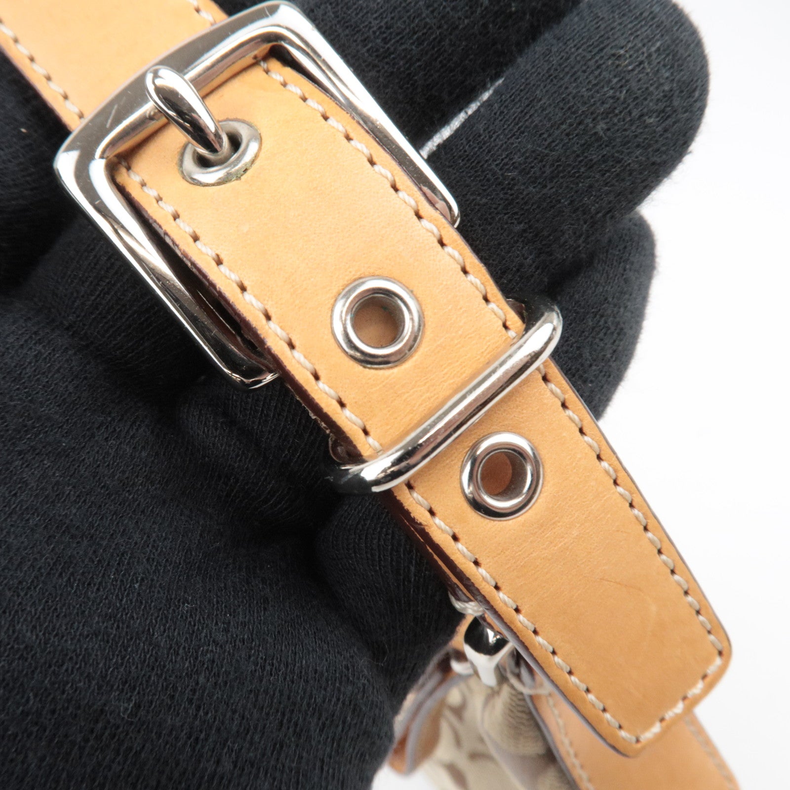 COACH Signature Hobo Canvas Leather Shoulder Bag Beige 6361