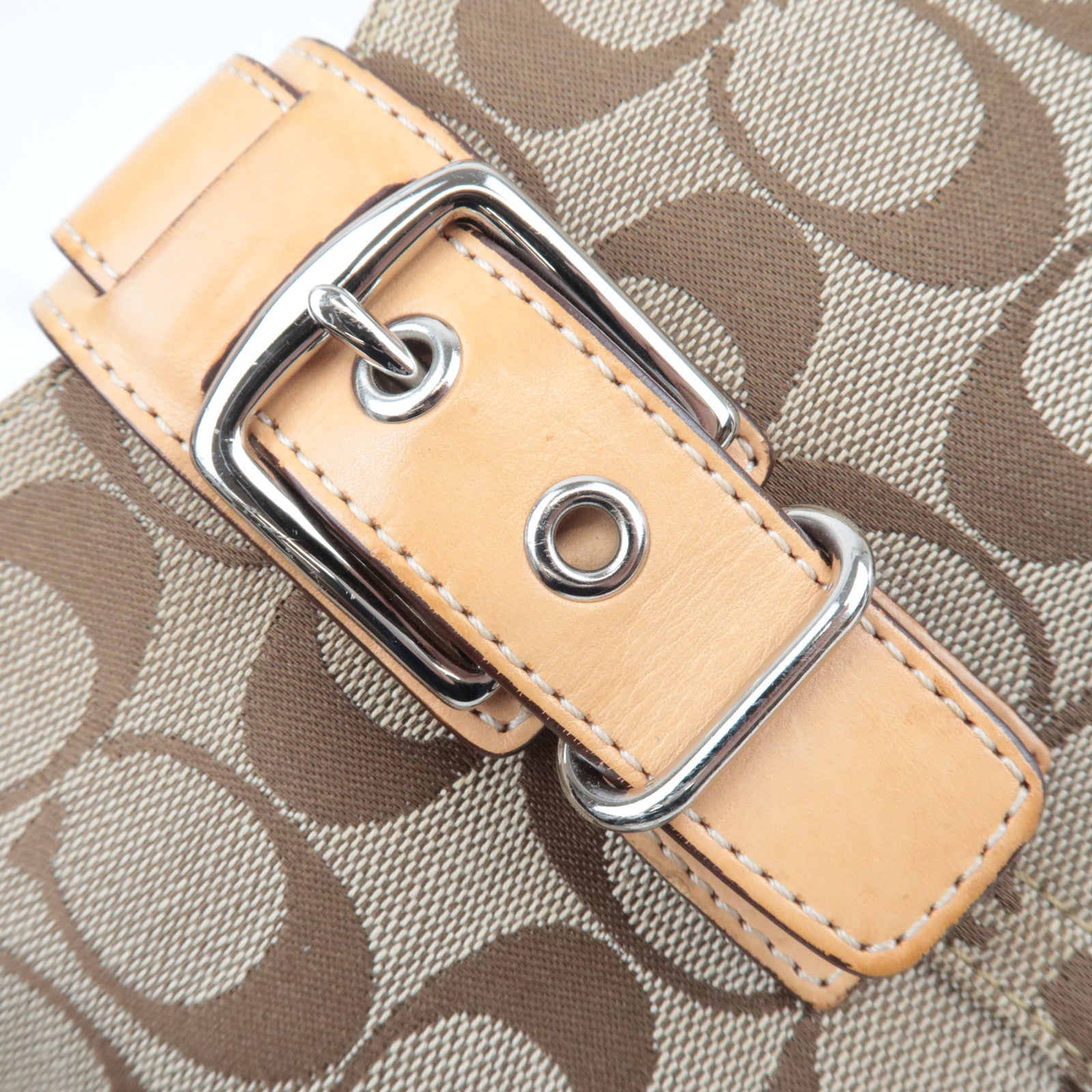 COACH Signature Hobo Canvas Leather Shoulder Bag Beige 6361