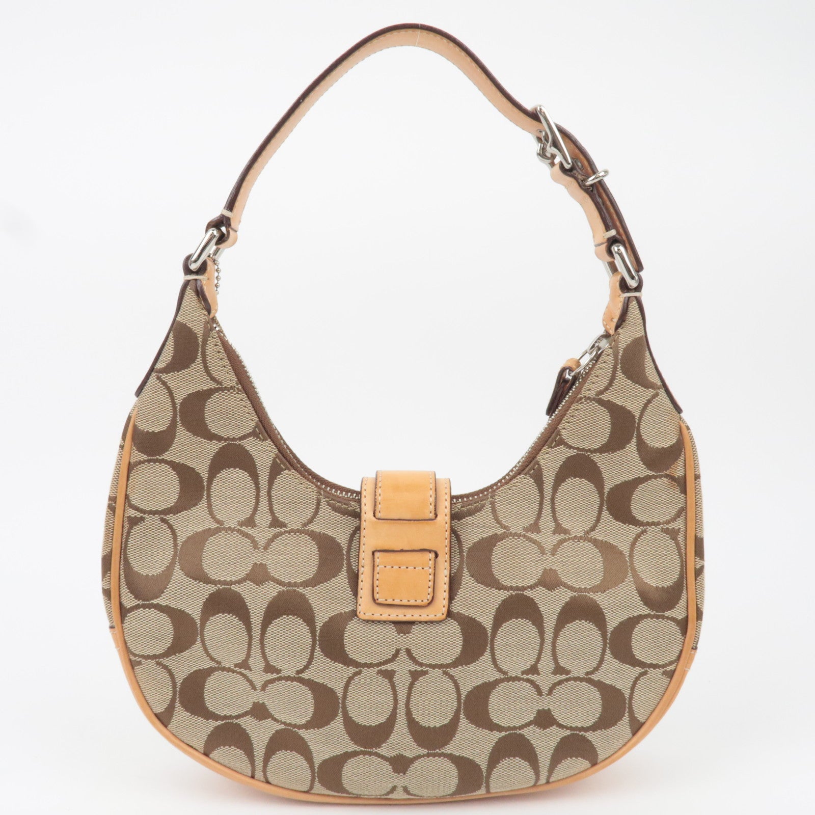 COACH Signature Hobo Canvas Leather Shoulder Bag Beige 6361