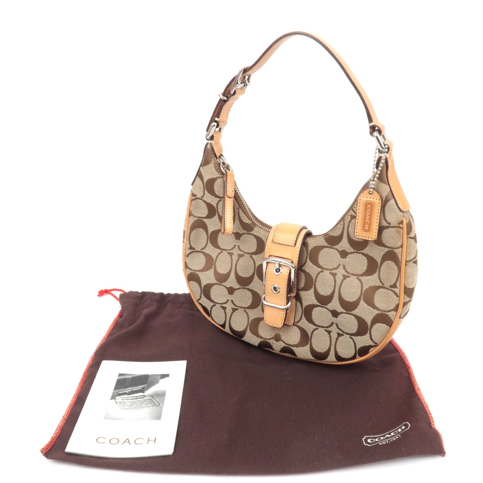 COACH Signature Hobo Canvas Leather Shoulder Bag Beige 6361