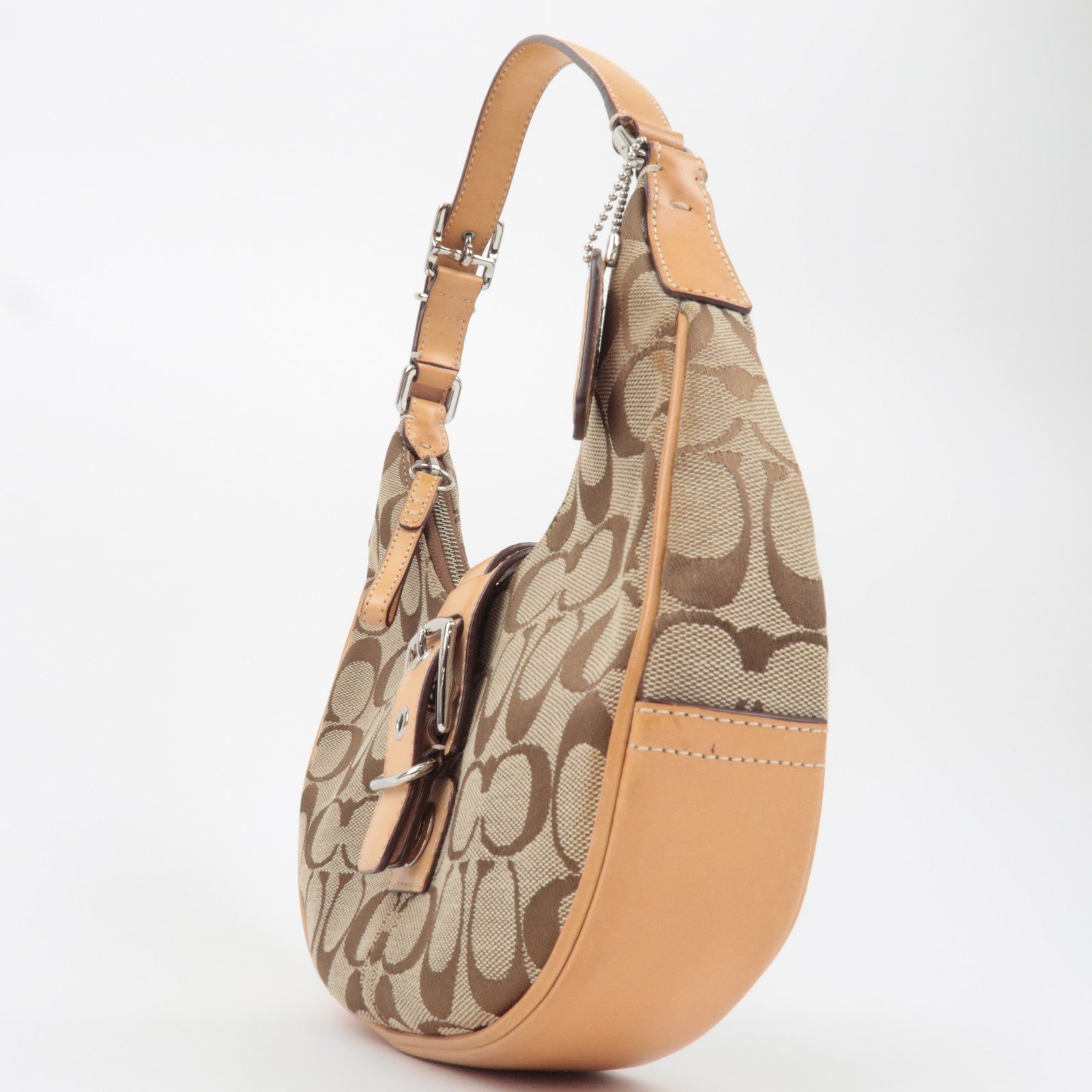 COACH Signature Hobo Canvas Leather Shoulder Bag Beige 6361