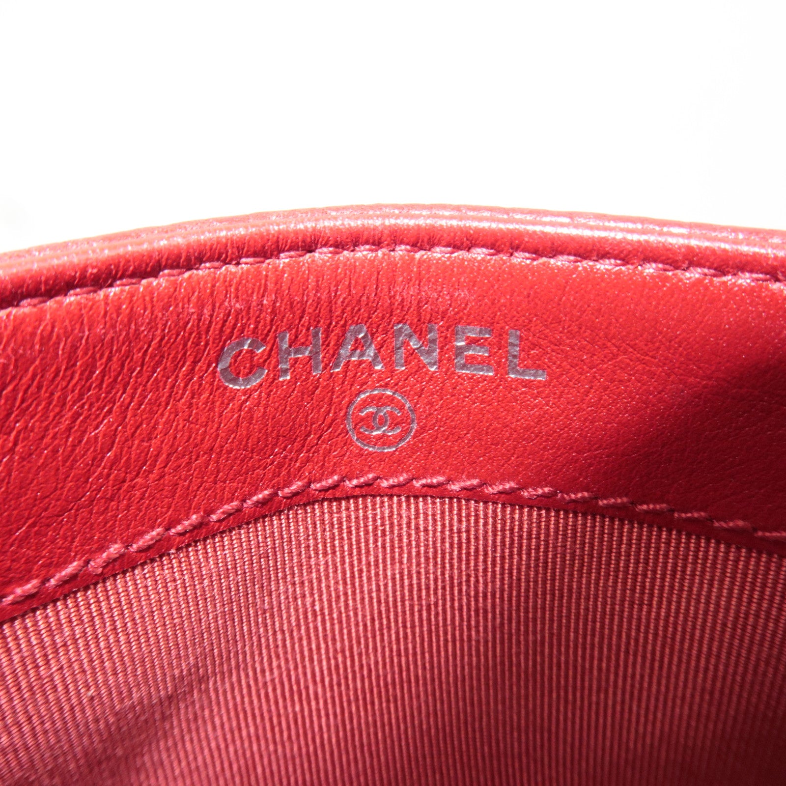 CHANEL Coco Mark Card Case Caviarskin Red Silver HDW