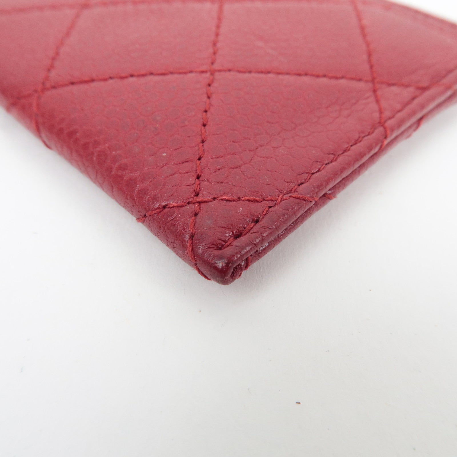 CHANEL Coco Mark Card Case Caviarskin Red Silver HDW