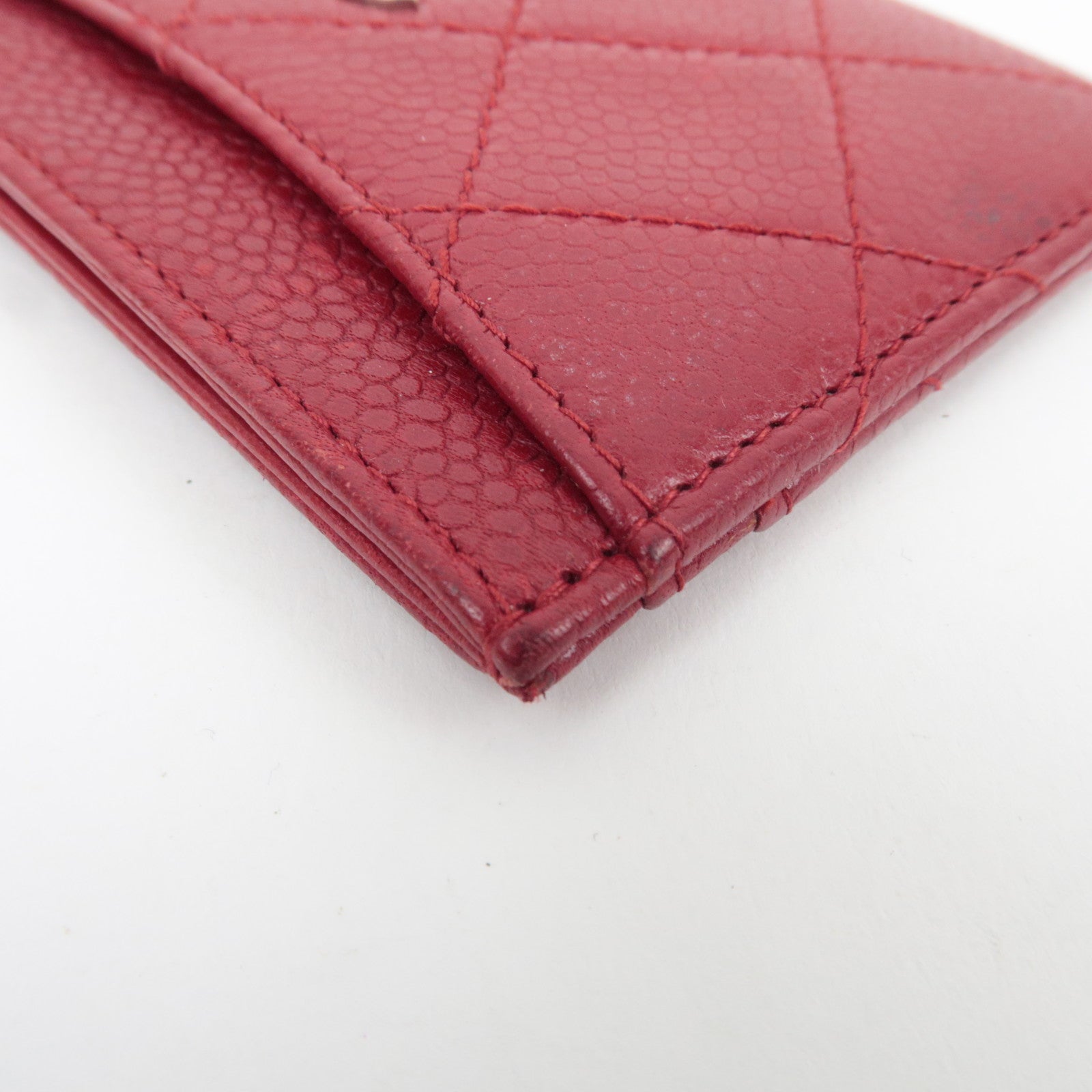 CHANEL Coco Mark Card Case Caviarskin Red Silver HDW