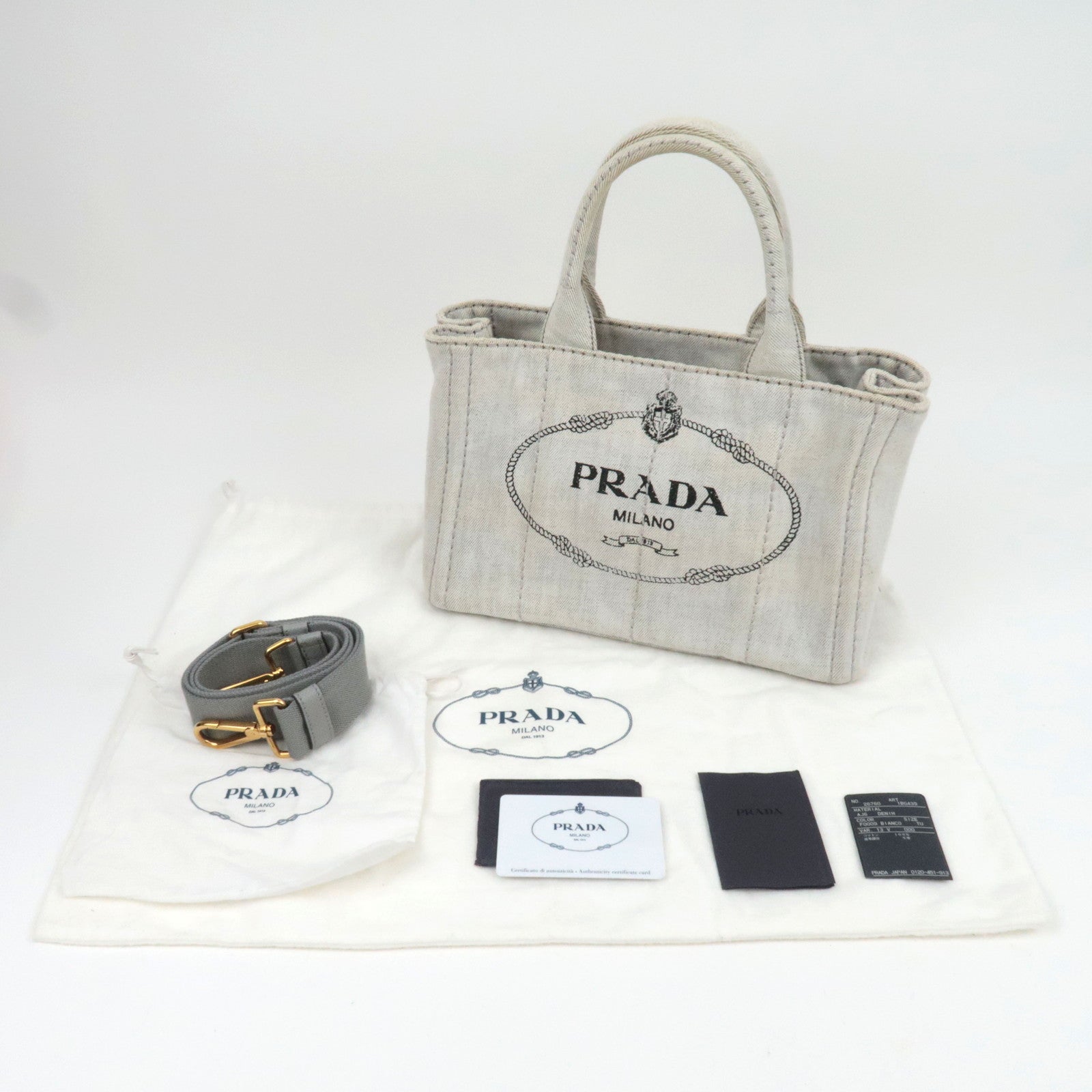 PRADA Canapa Mini Denim 2Way Handbag White 1BG439